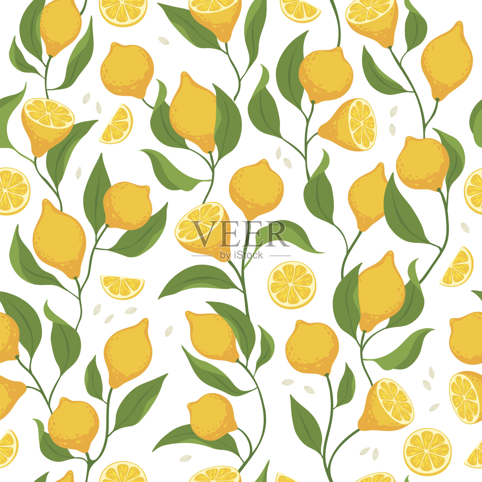 柠檬片和整个水果无缝模式插画图片素材