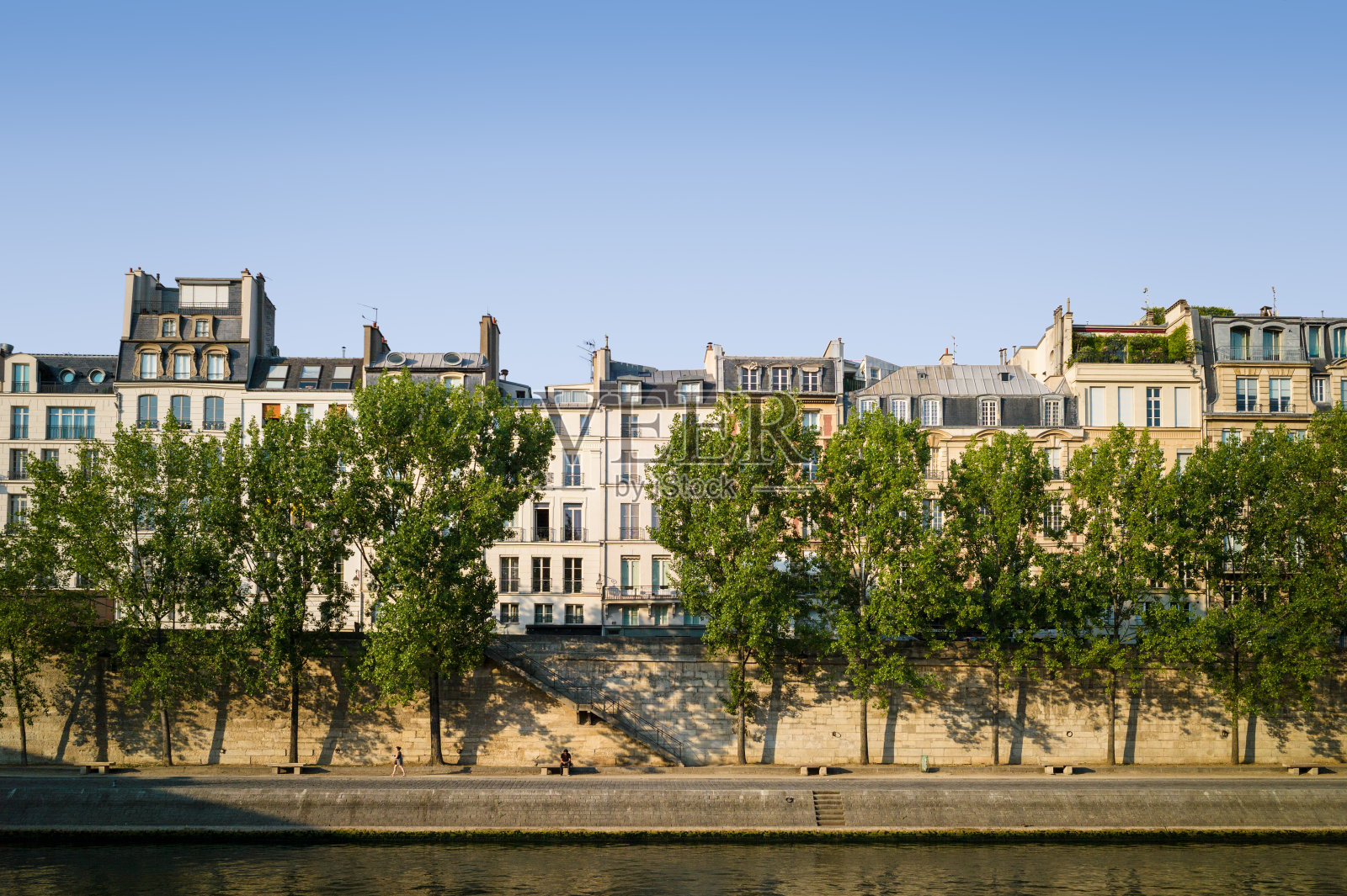 典型的巴黎建筑在塞纳河上的岛上。照片摄影图片