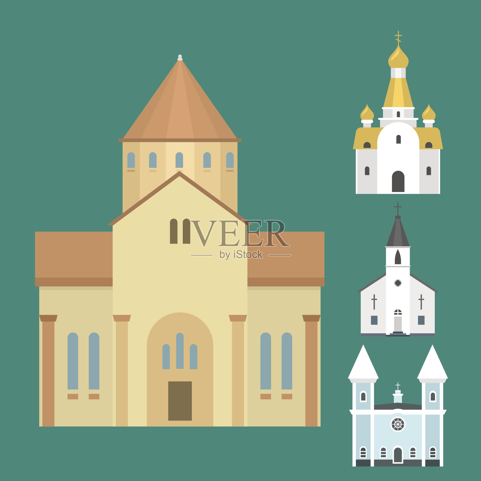 大教堂教堂寺庙传统建筑著名地标旅游矢量插图设计元素图片