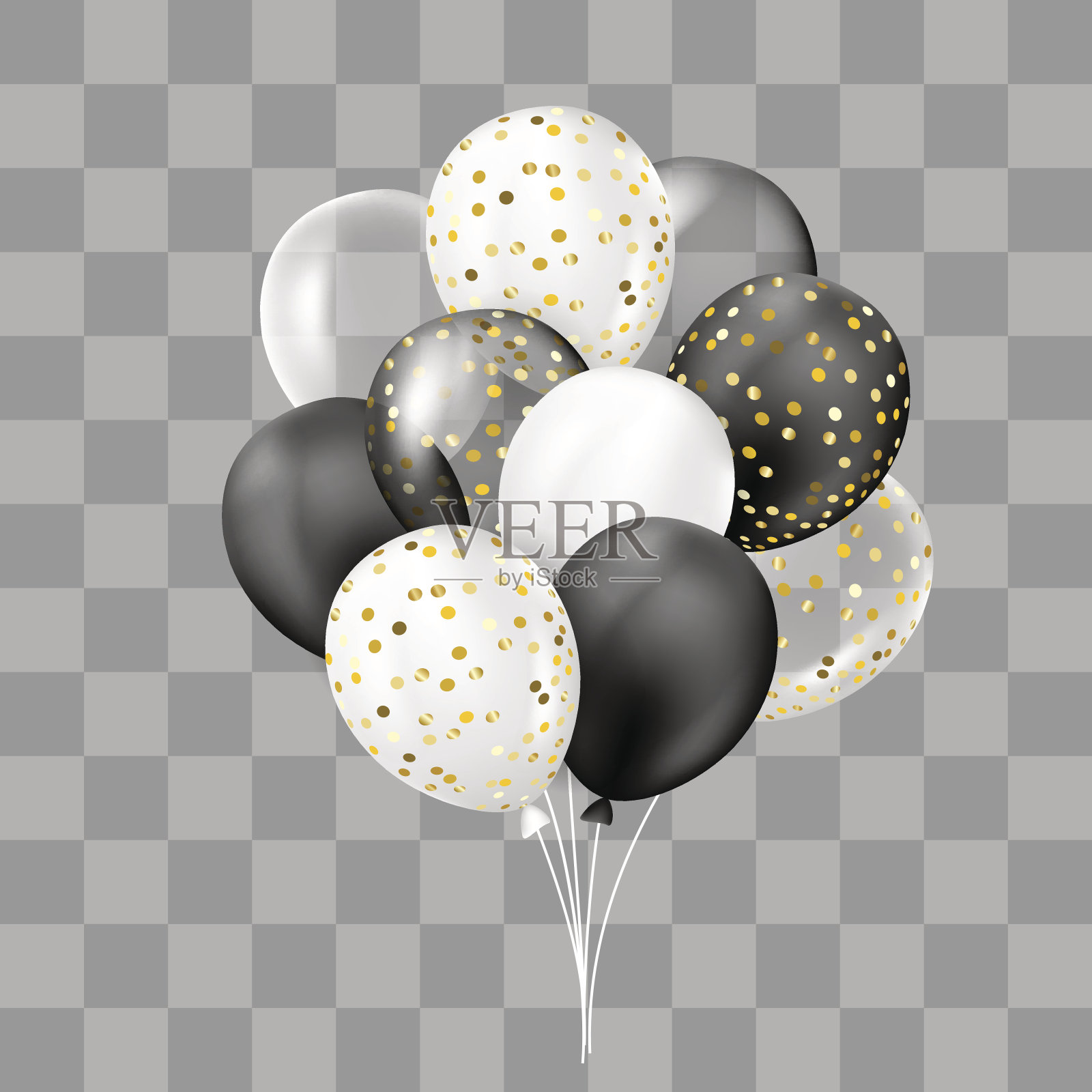 黑色，白色，金色和彩色气球收集。插画图片素材
