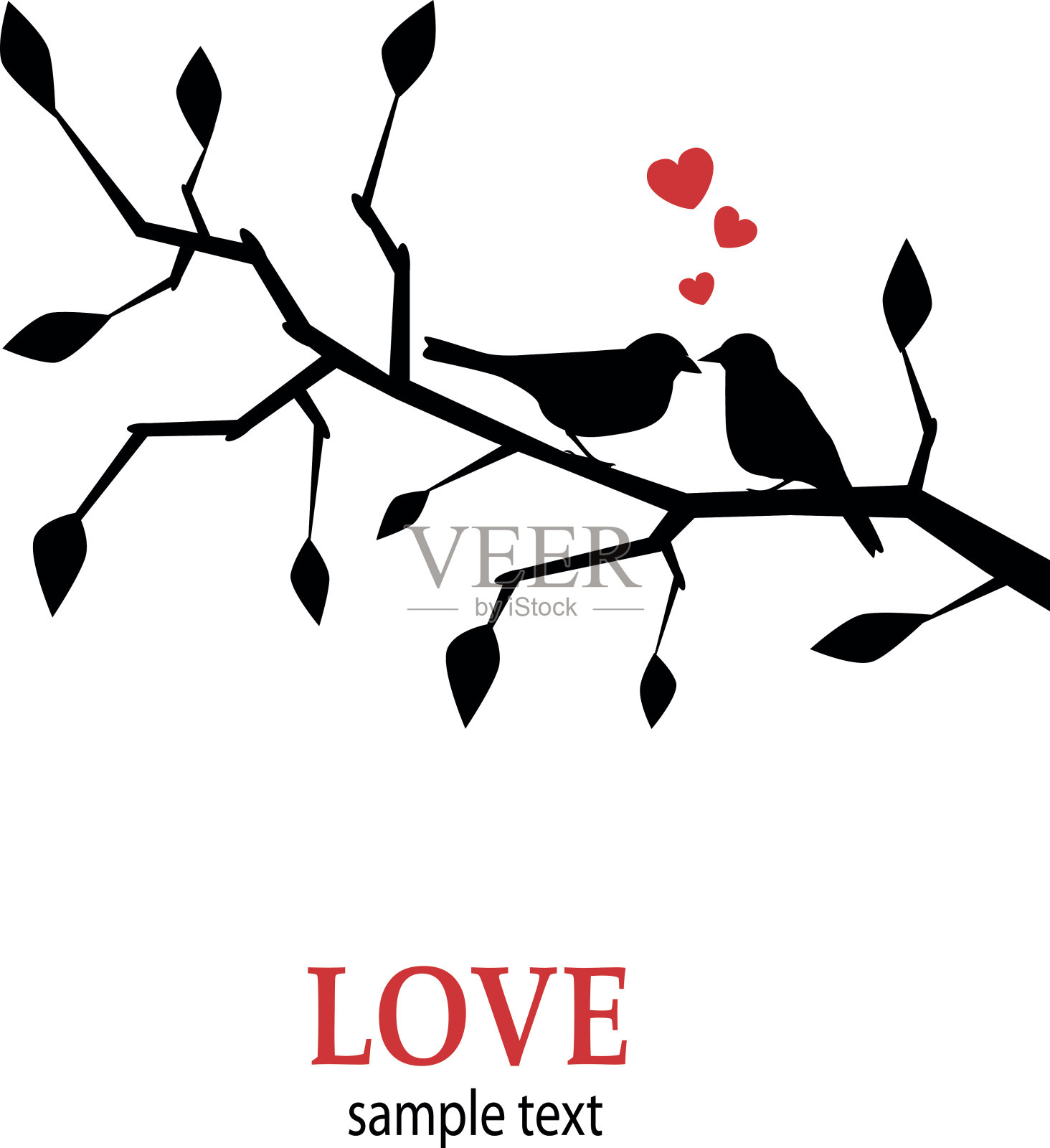 鸟儿在树枝上热恋插画图片素材