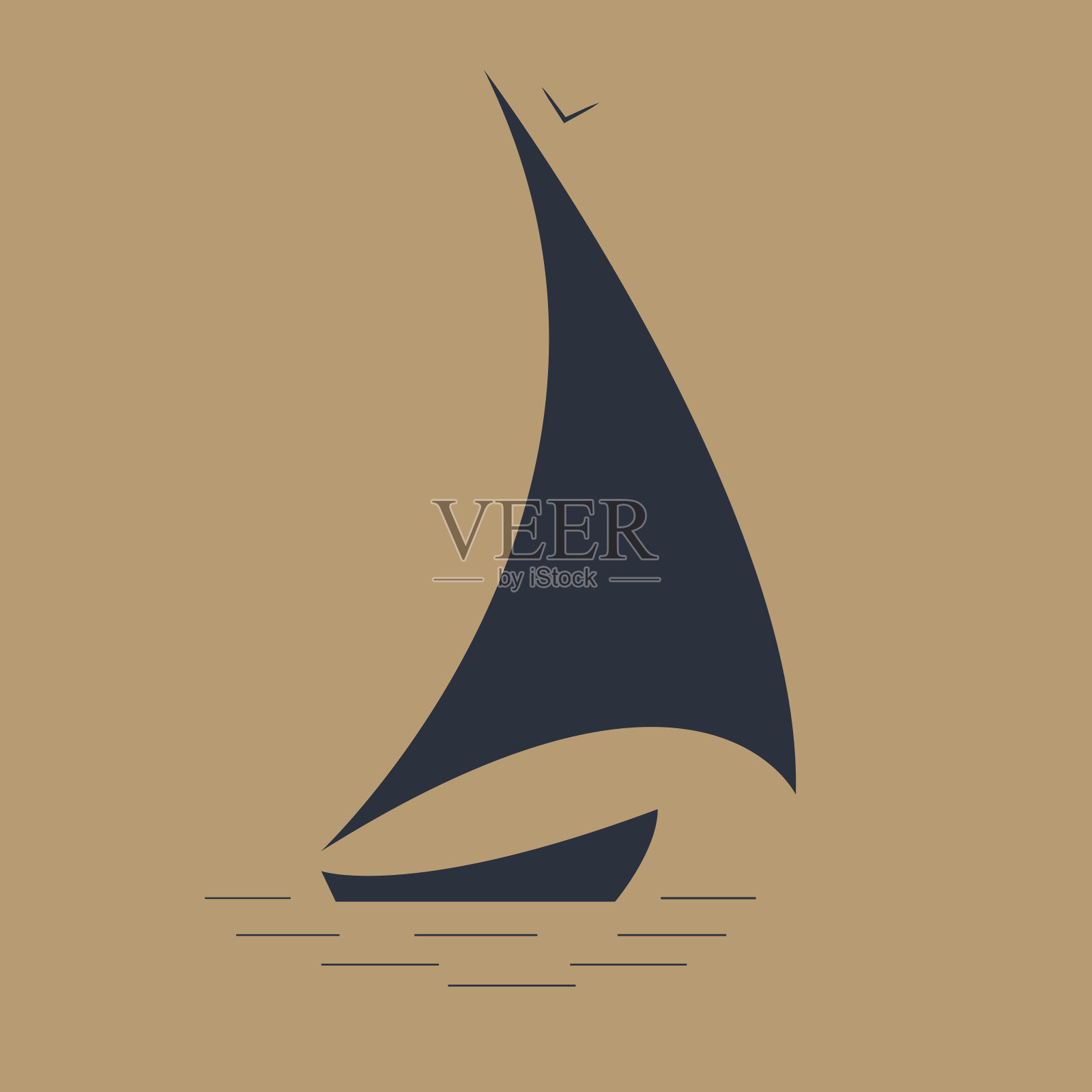 帆船在海上的海景图标插画图片素材
