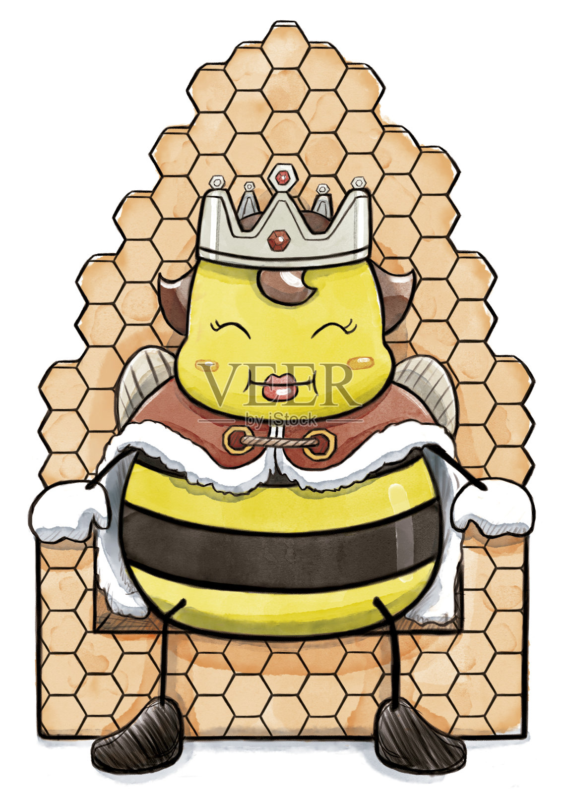 蜂王坐在蜂房宝座上插画图片素材