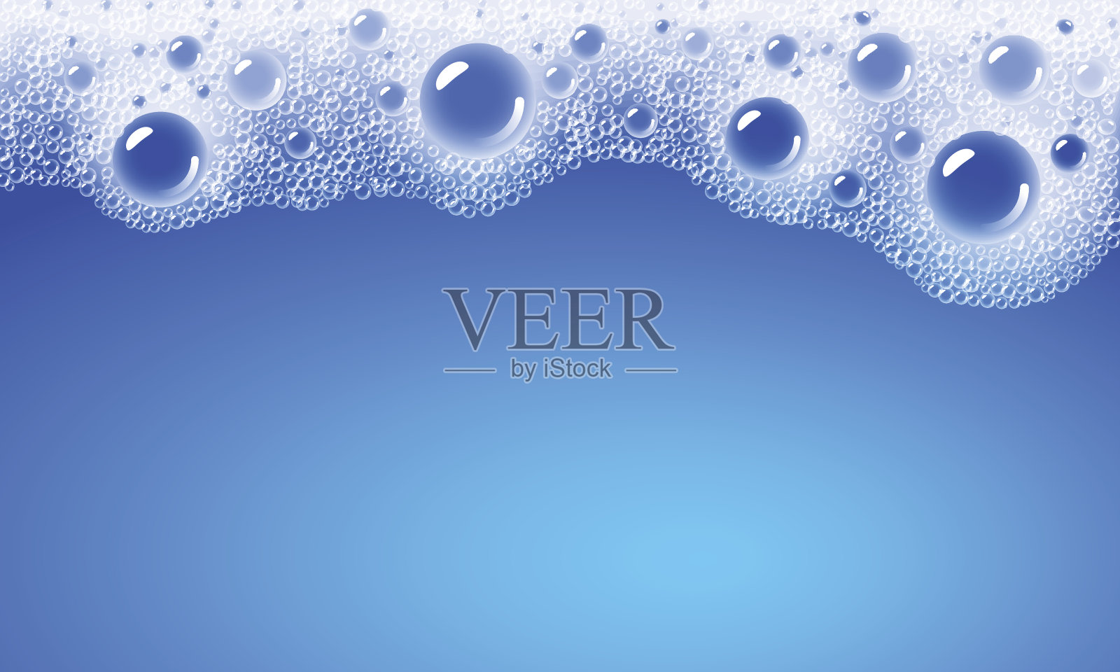 肥皂泡沫覆盖在蓝色的水颜色的背景上插画图片素材