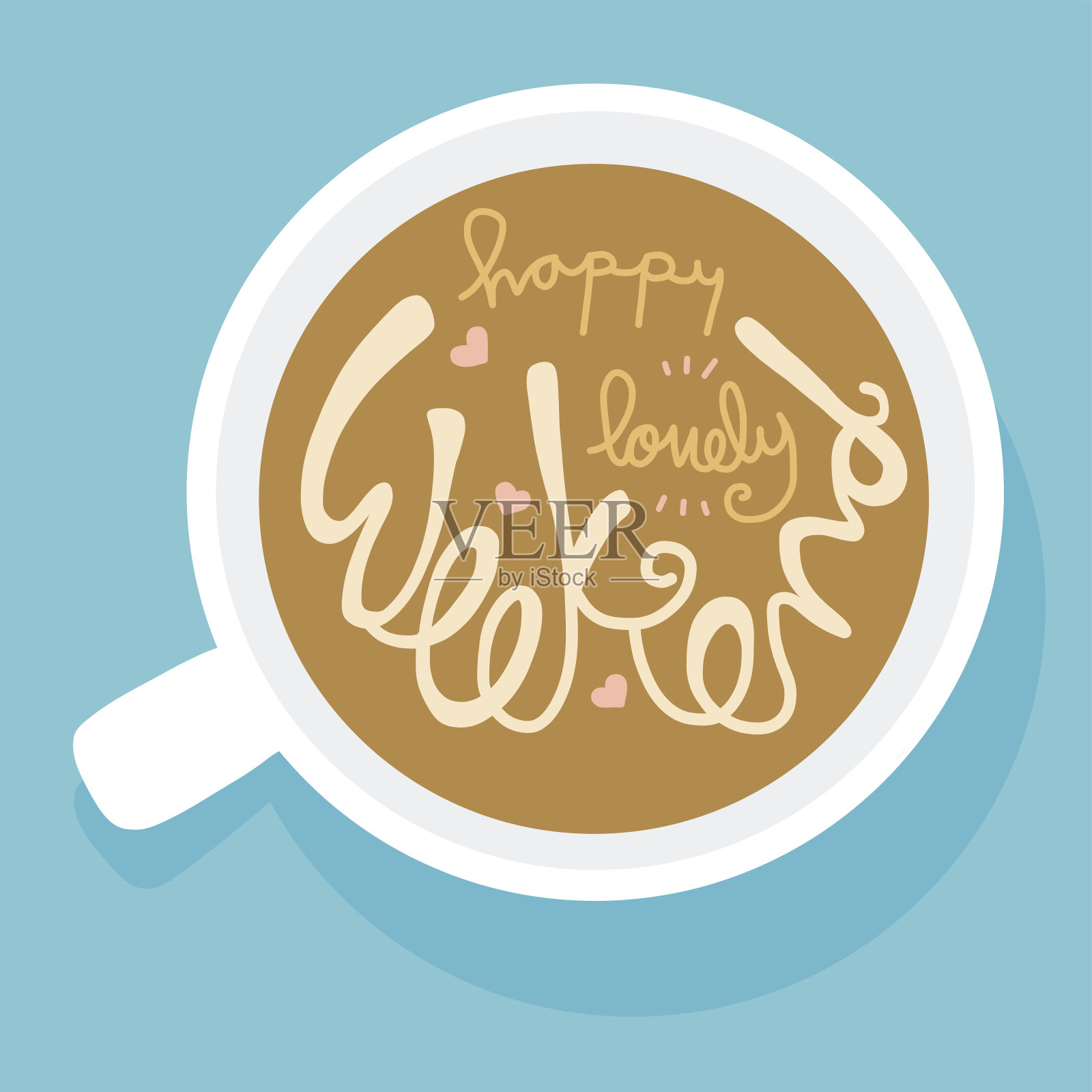 咖啡杯和快乐可爱的周末文字插画图片素材