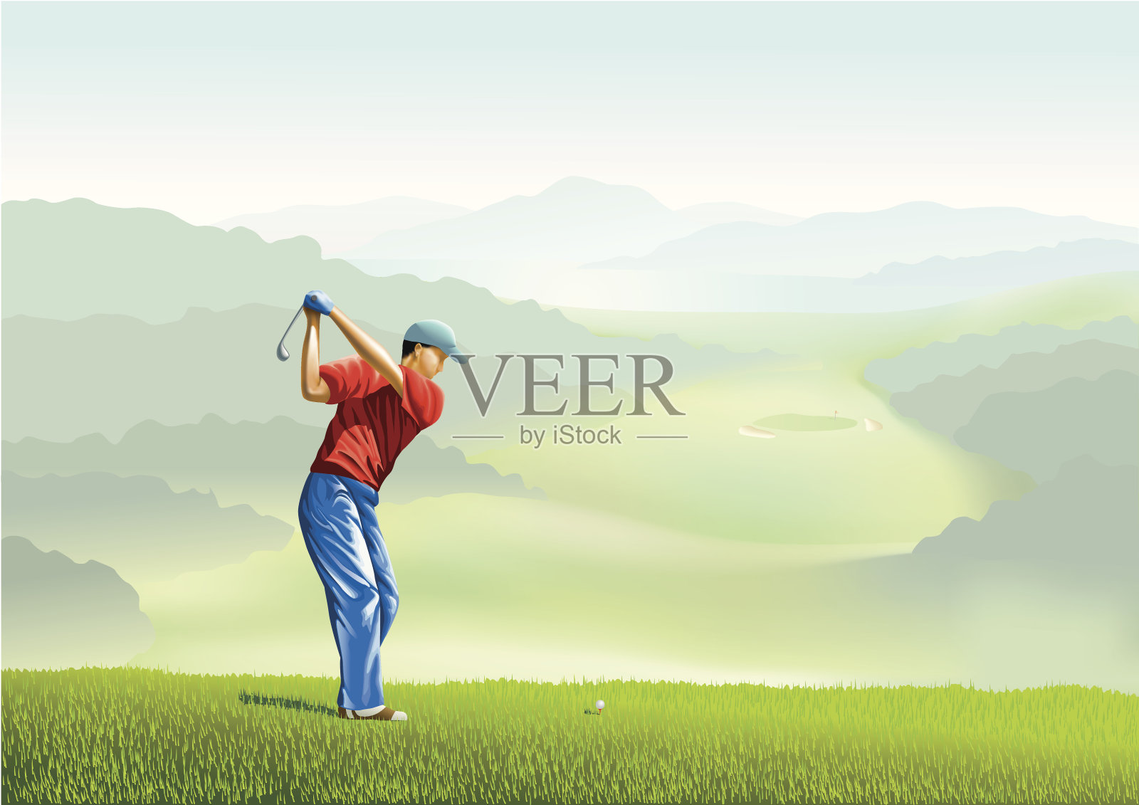 打高尔夫球的人插画图片素材