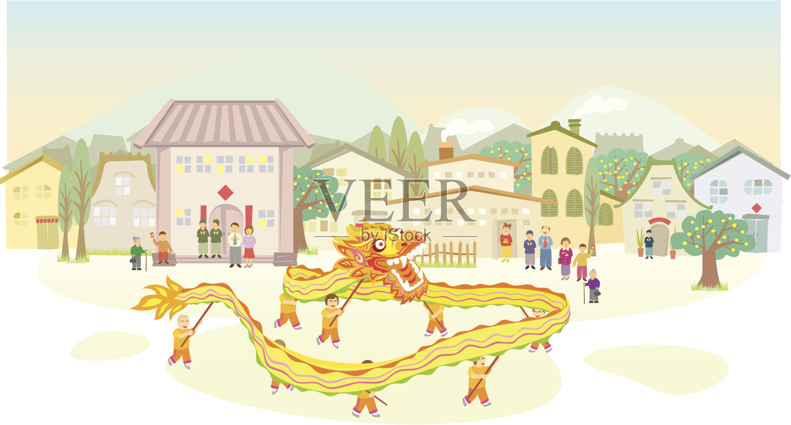 中国舞龙表演插画图片素材