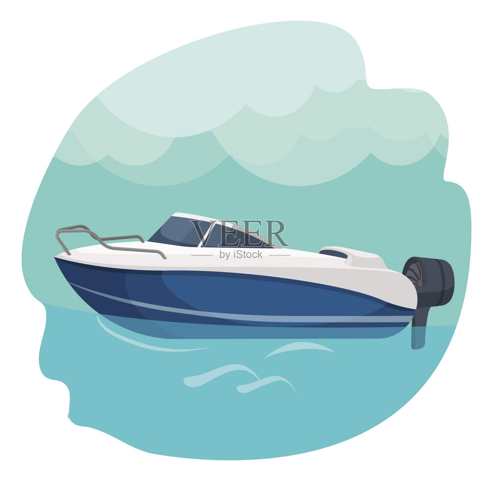 高速摩托艇航行在海上矢量图孤立插画图片素材