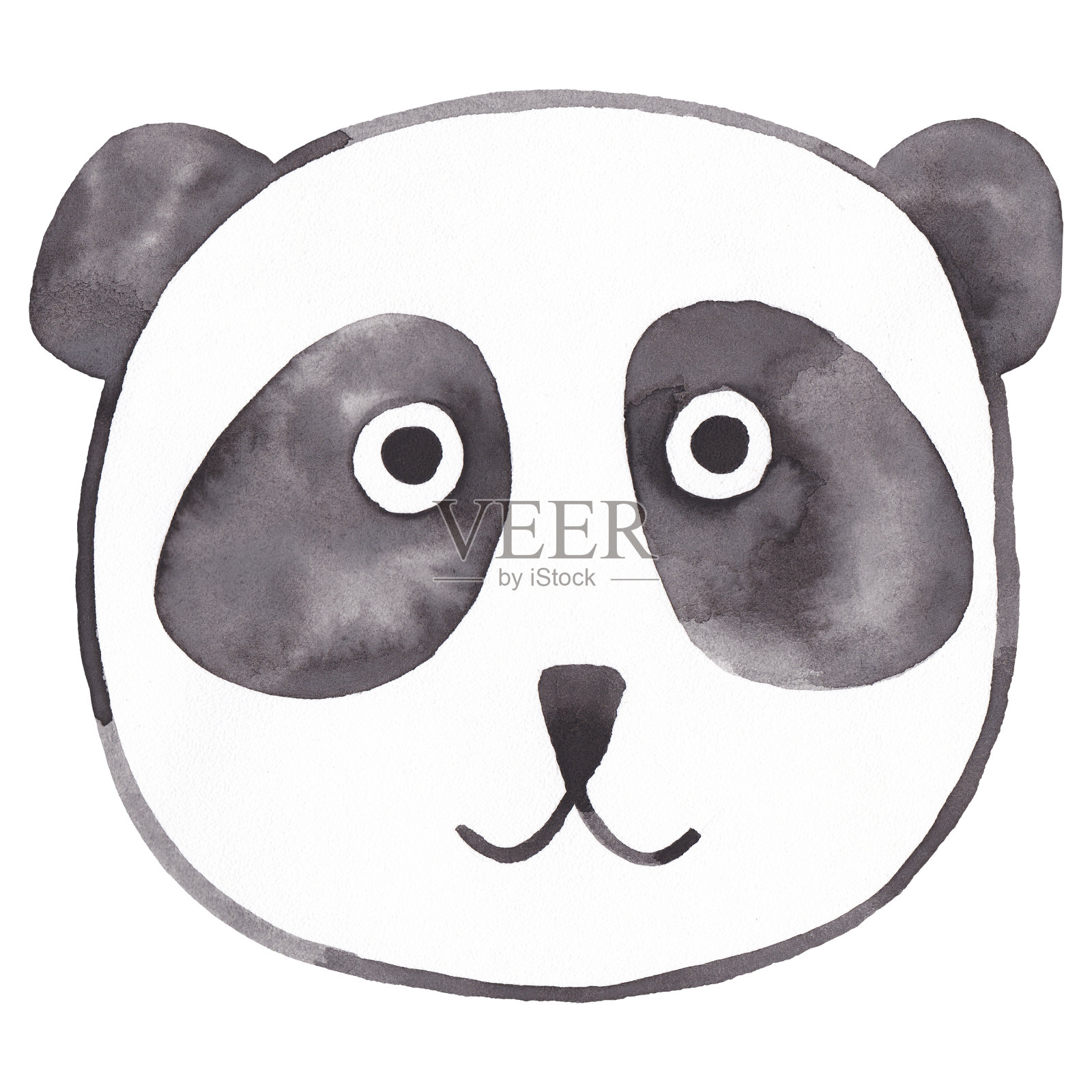 手绘熊猫脸水彩画插图设计元素图片