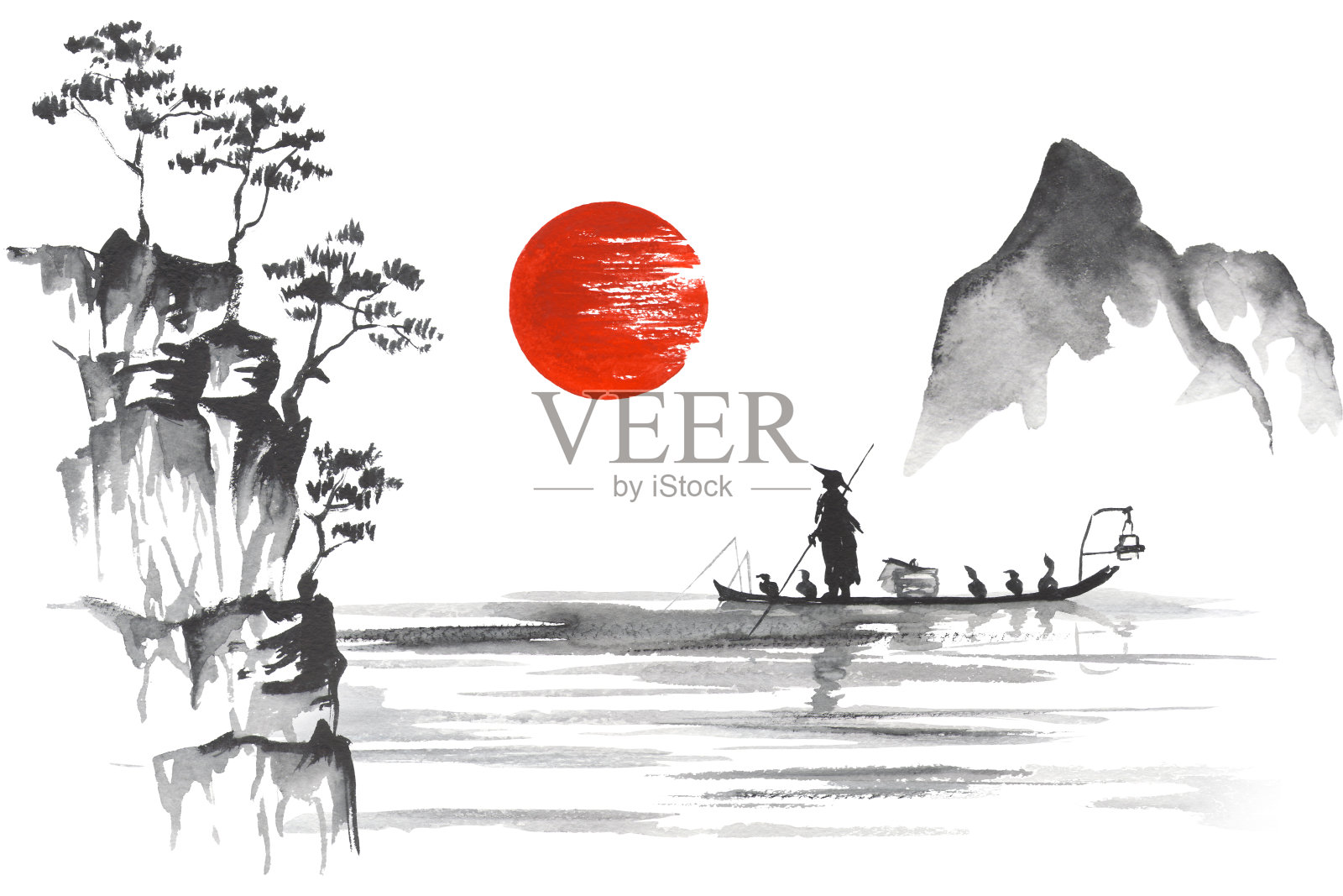 日本传统绘画隅美艺术日本传统绘画隅美艺术人与船插画图片素材