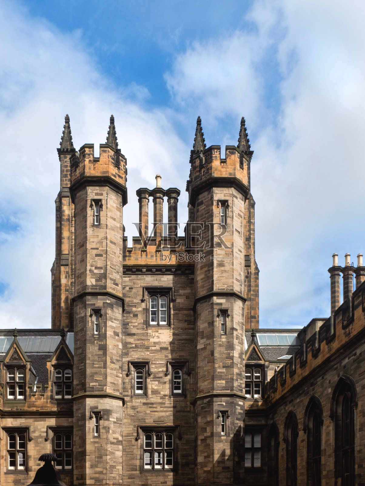 建筑细节:爱丁堡大学塔楼，苏格兰照片摄影图片