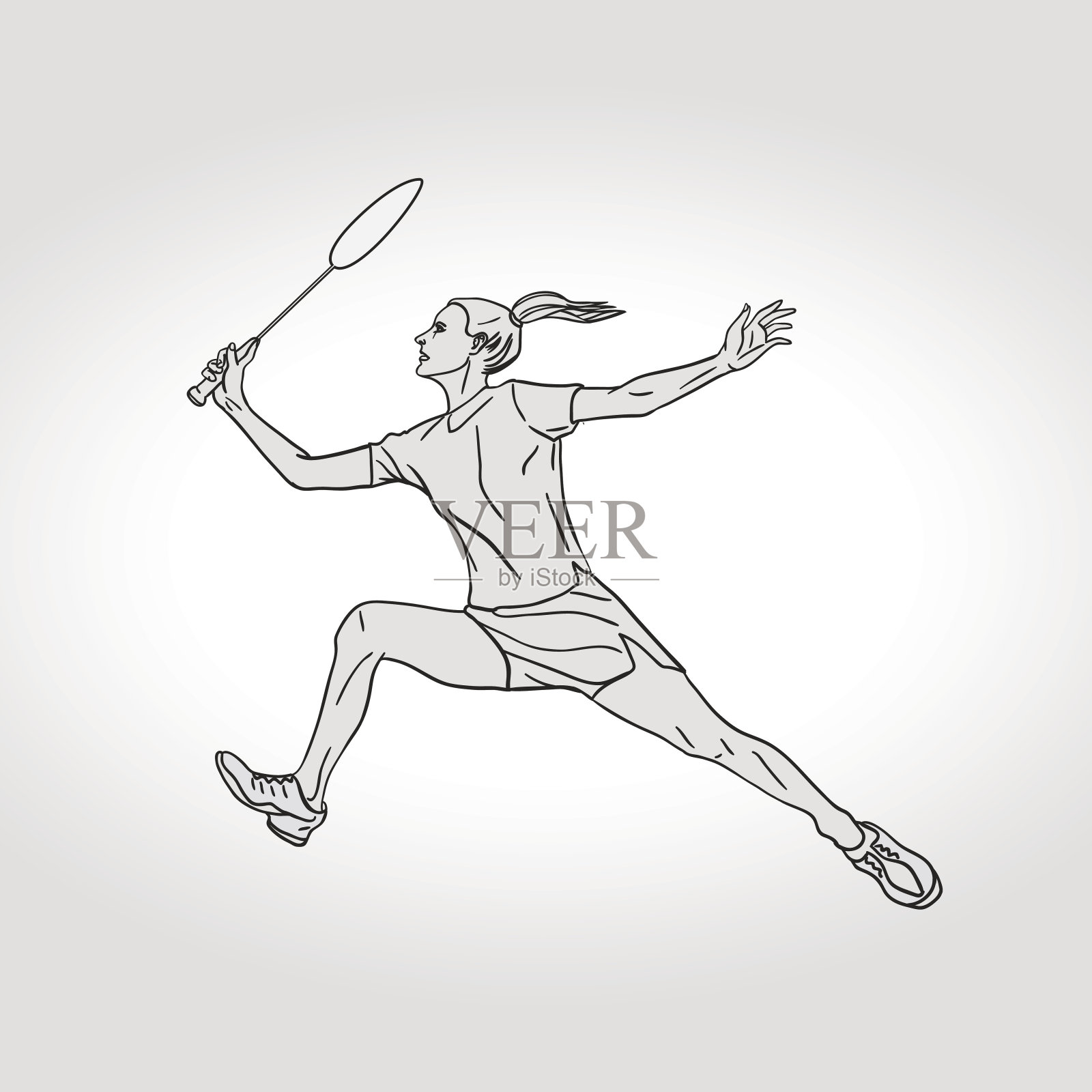 女子羽毛球运动员。手绘插图设计元素图片