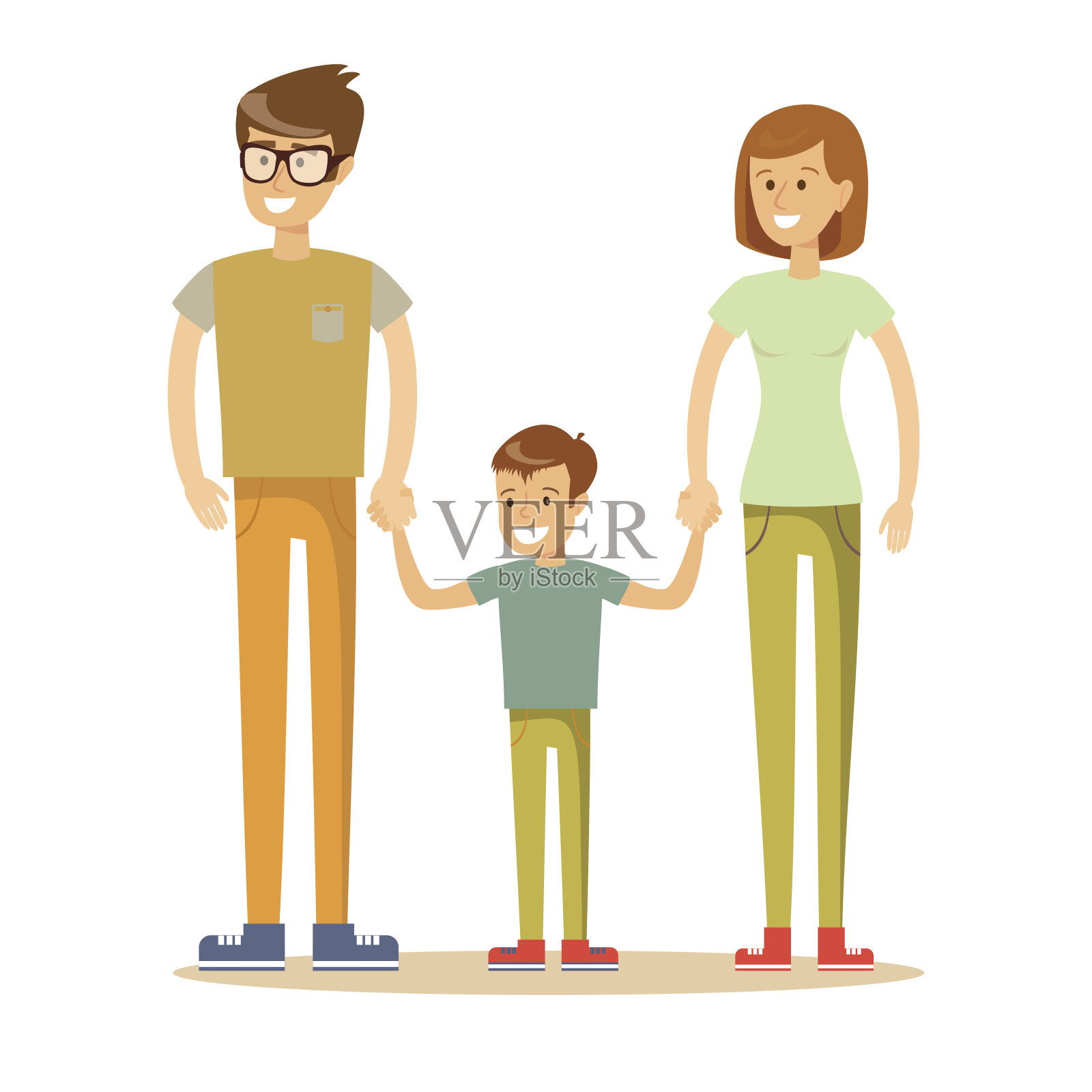 白色背景下的幸福家庭插画图片素材