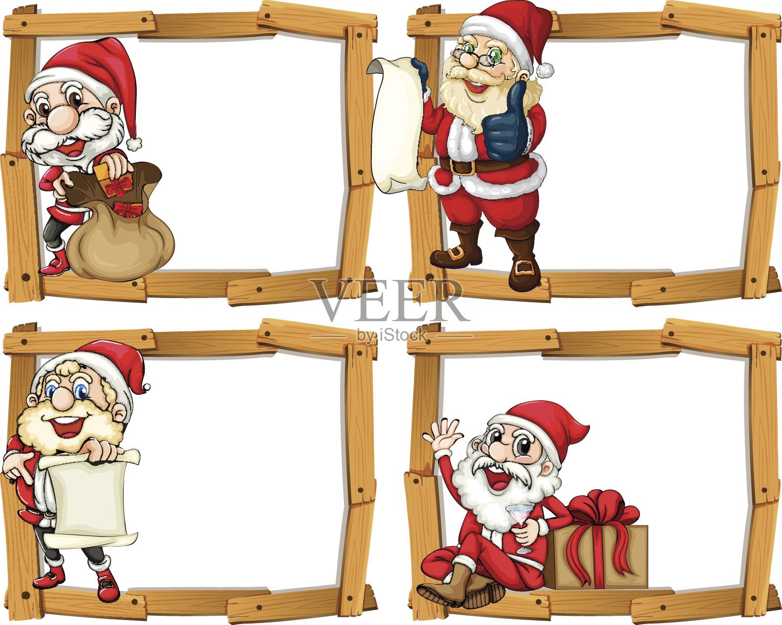 木制框架模板与圣诞老人插画图片素材