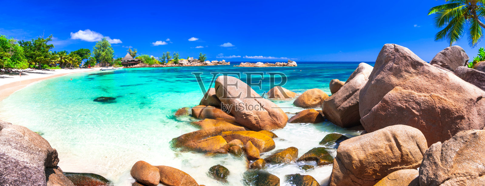 最美丽的热带海滩-塞舌尔，普拉林岛照片摄影图片