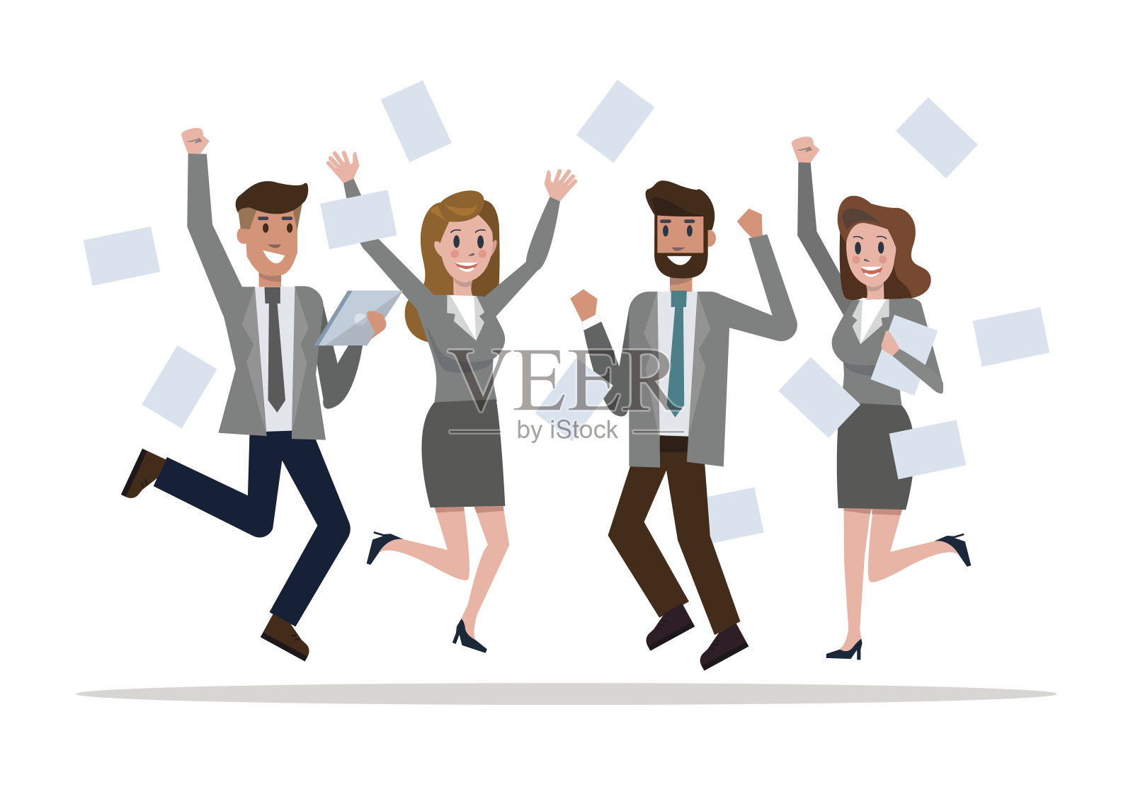 业务团队跳跃庆祝成功。插画图片素材