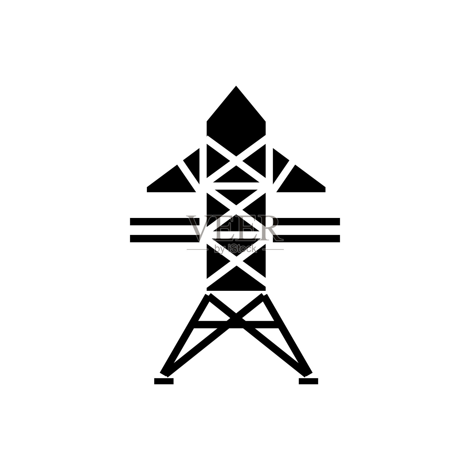 电力线图标，矢量图，孤立背景上的黑色标志图标素材