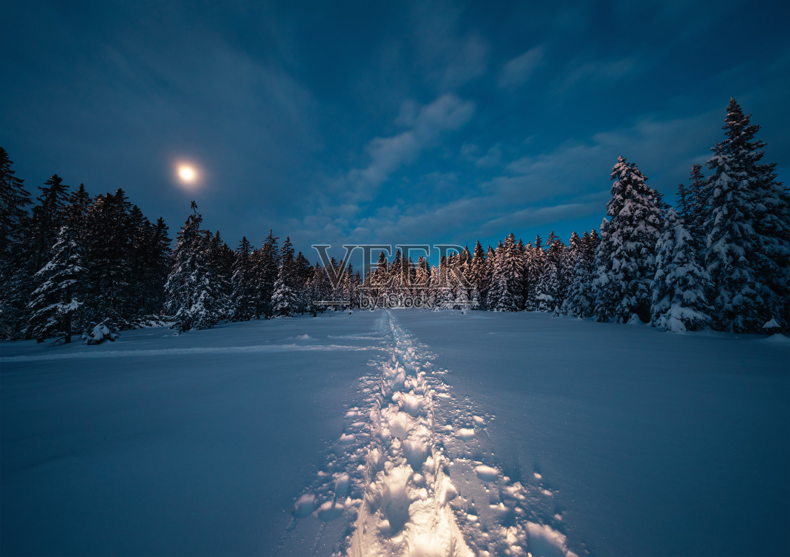 月光冬天走照片摄影图片