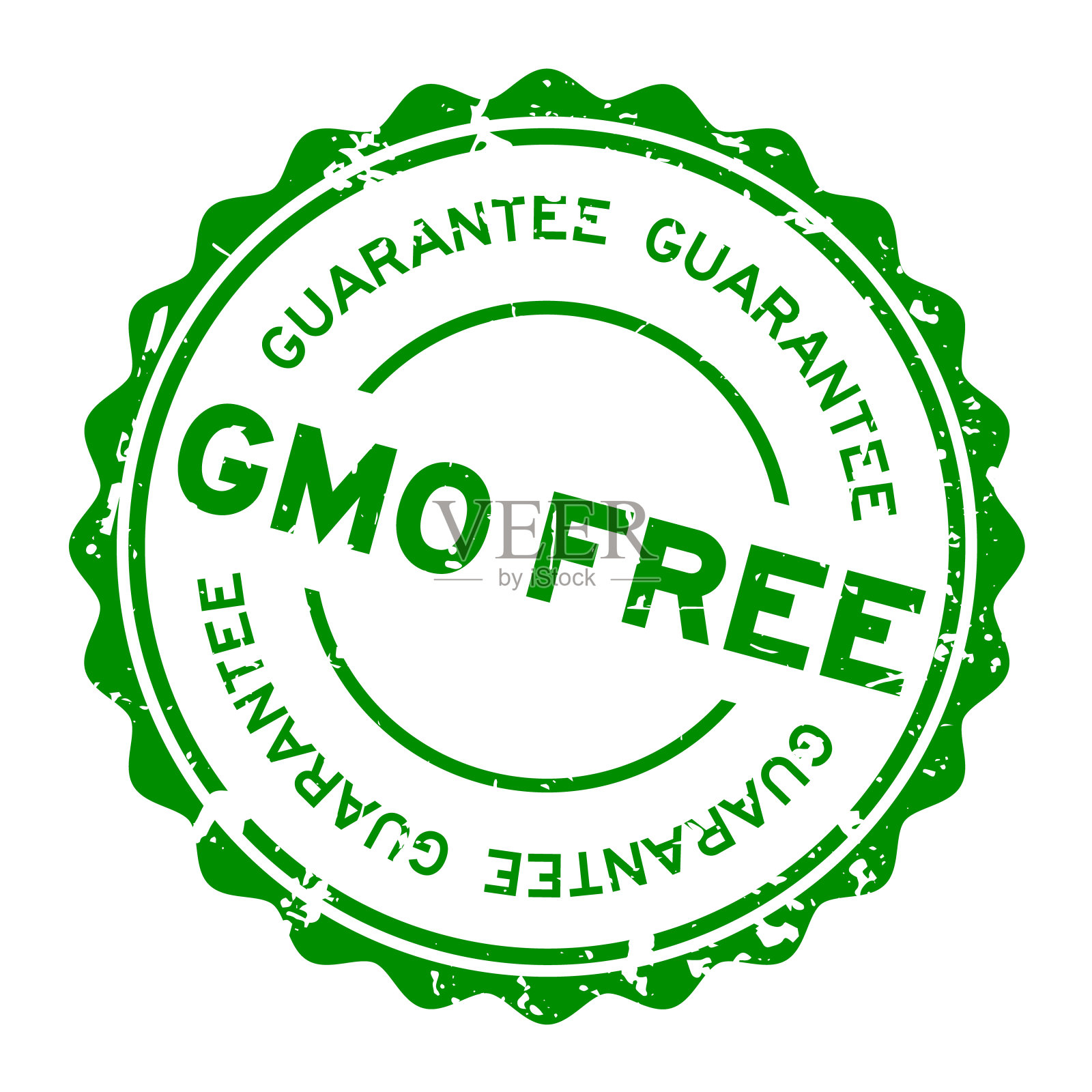 垃圾绿色转基因免费保证字圆形橡胶印章印章上的白色背景插画图片素材