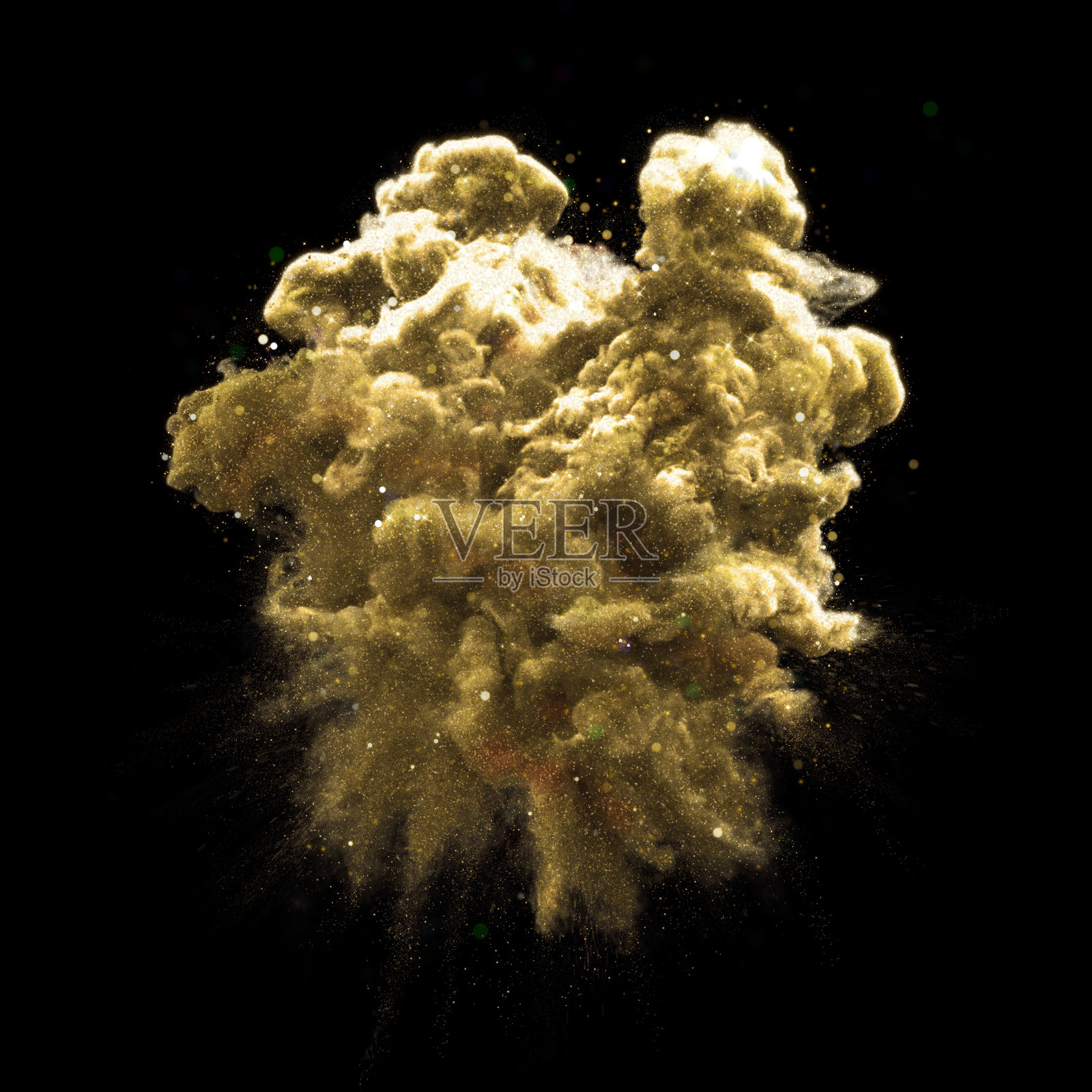 金色闪光星尘粒子烟雾金色涂料粉末爆炸云背景插画图片素材