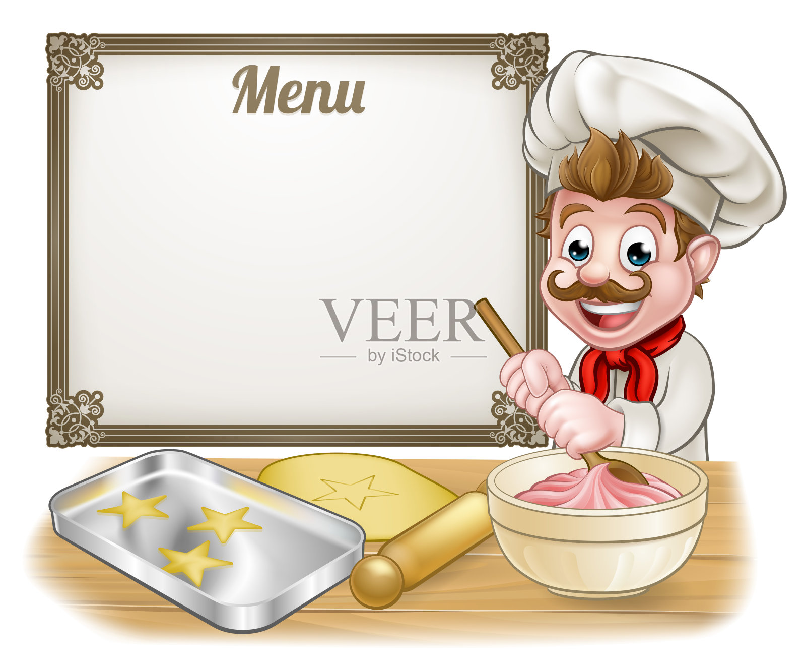 面包师或糕点厨师菜单标志插画图片素材