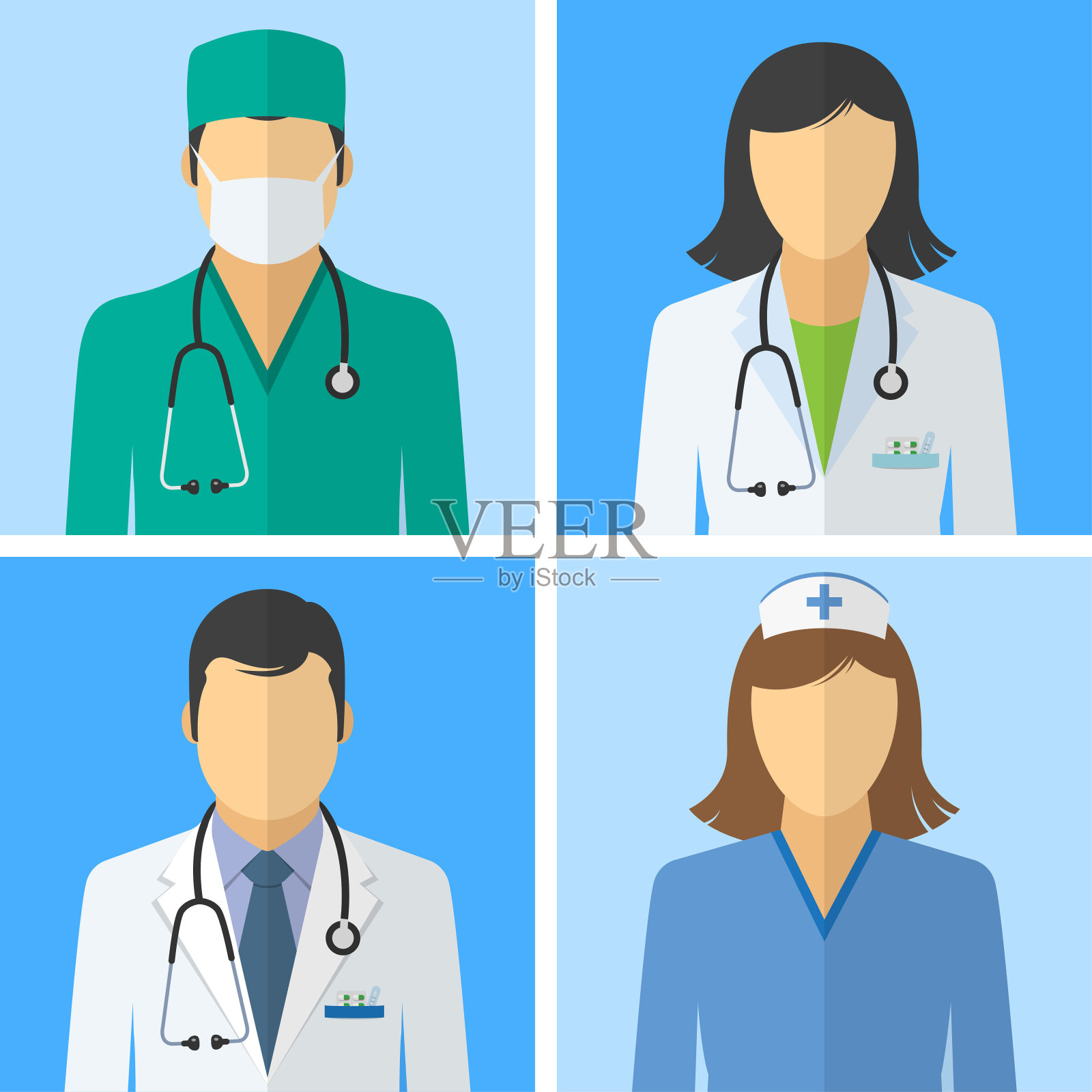医疗图标。医生和护士的虚拟形象插画图片素材