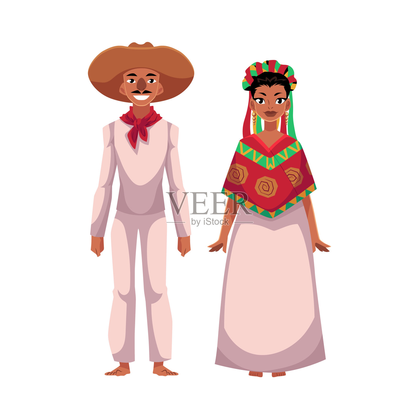 墨西哥男人和女人在传统休闲民族服装插画图片素材