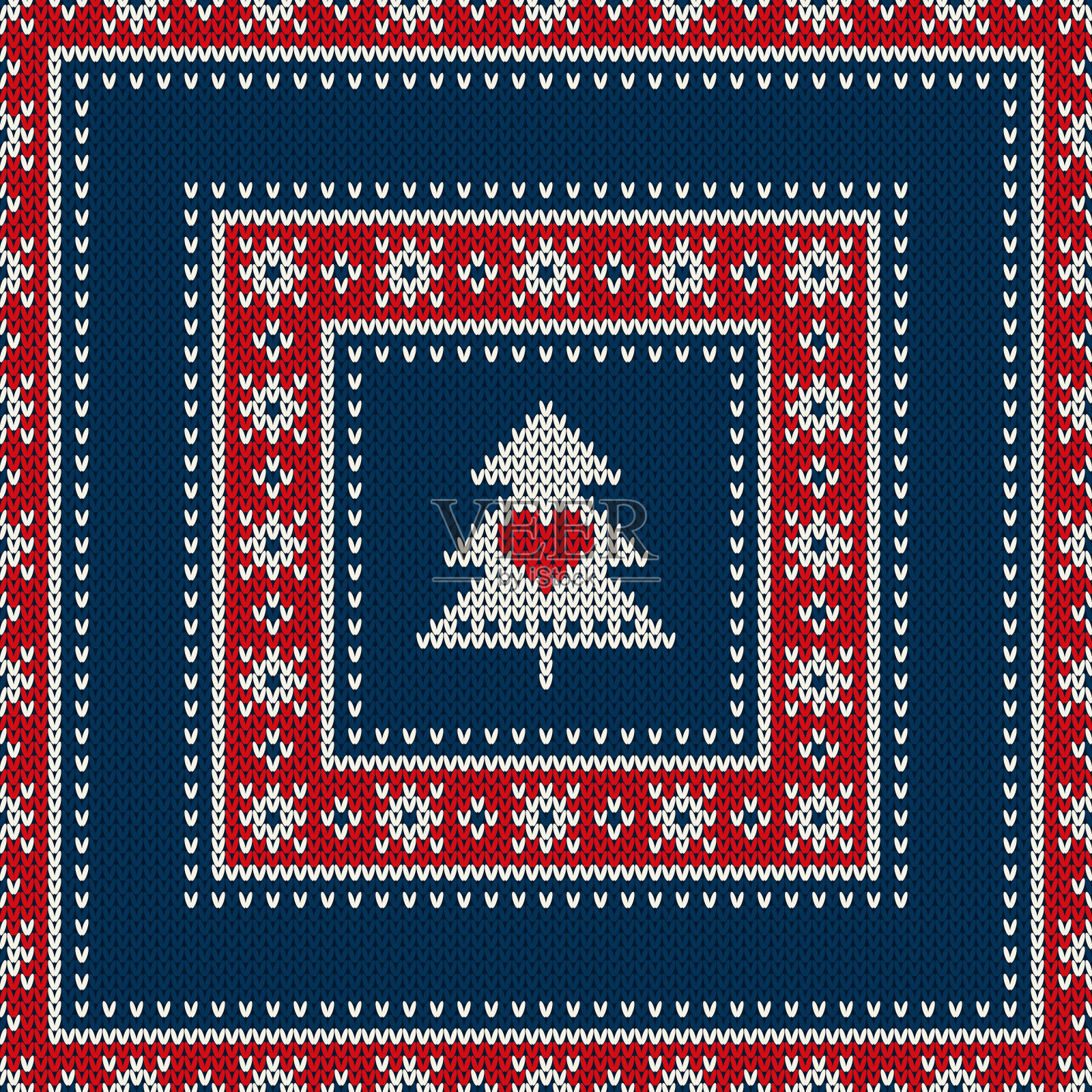 一棵圣诞树冬季无缝针织图案。针织毛衫的设计。羊毛针织纹理插画图片素材
