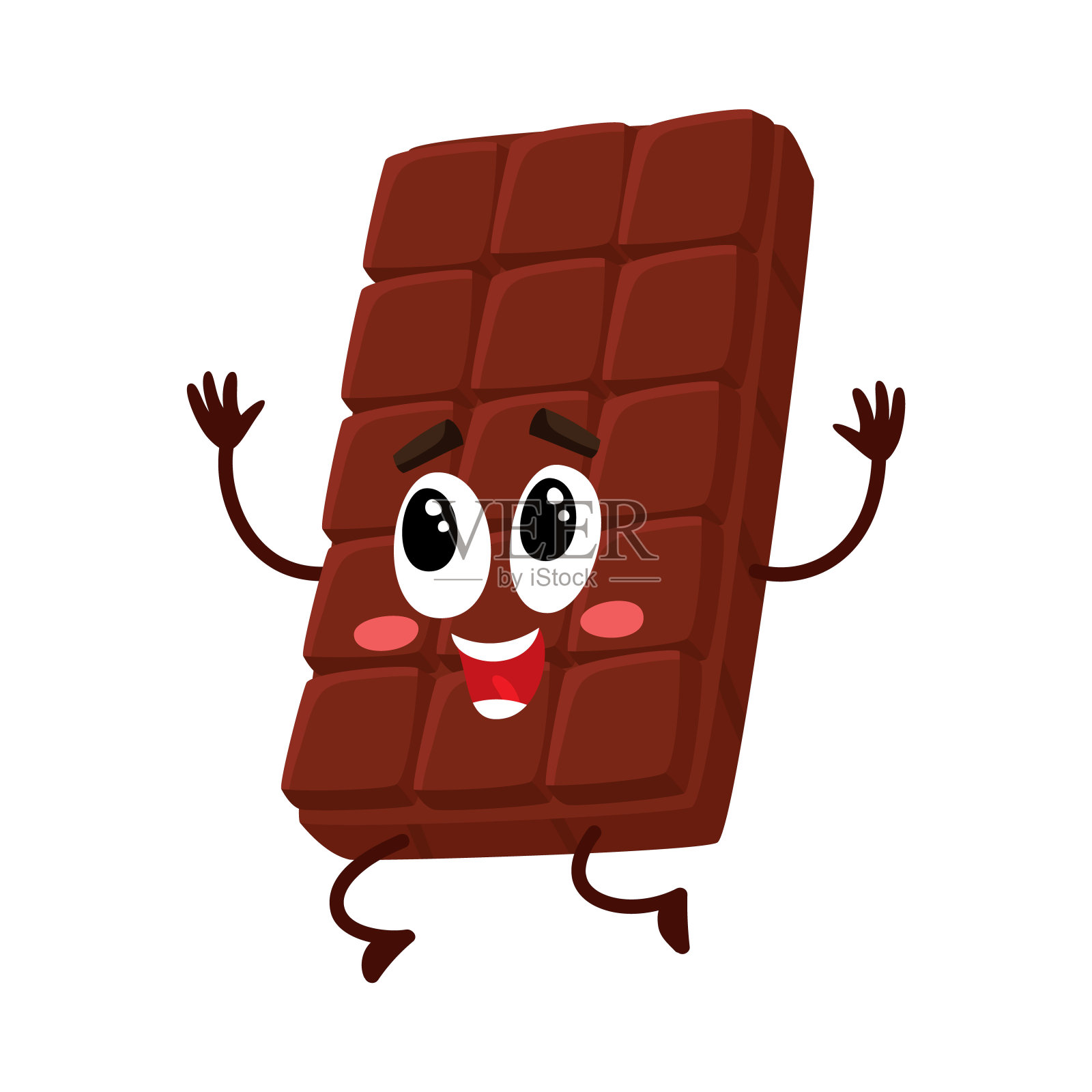 可爱的巧克力棒人物与滑稽的脸跳从幸福插画图片素材