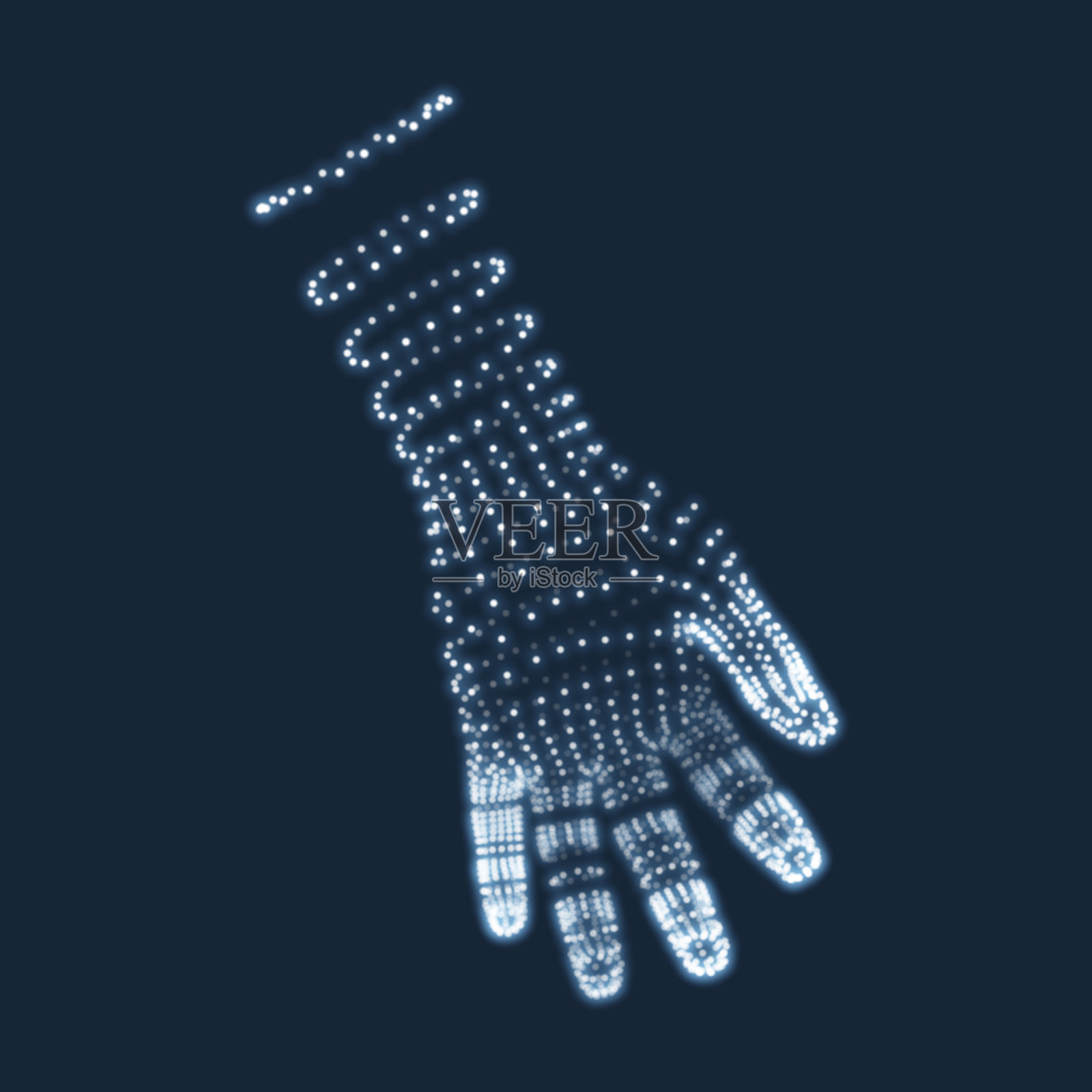 人类的手臂。人类的手模型。手扫描。人手视图。三维几何设计。三维覆盖皮肤。插画图片素材