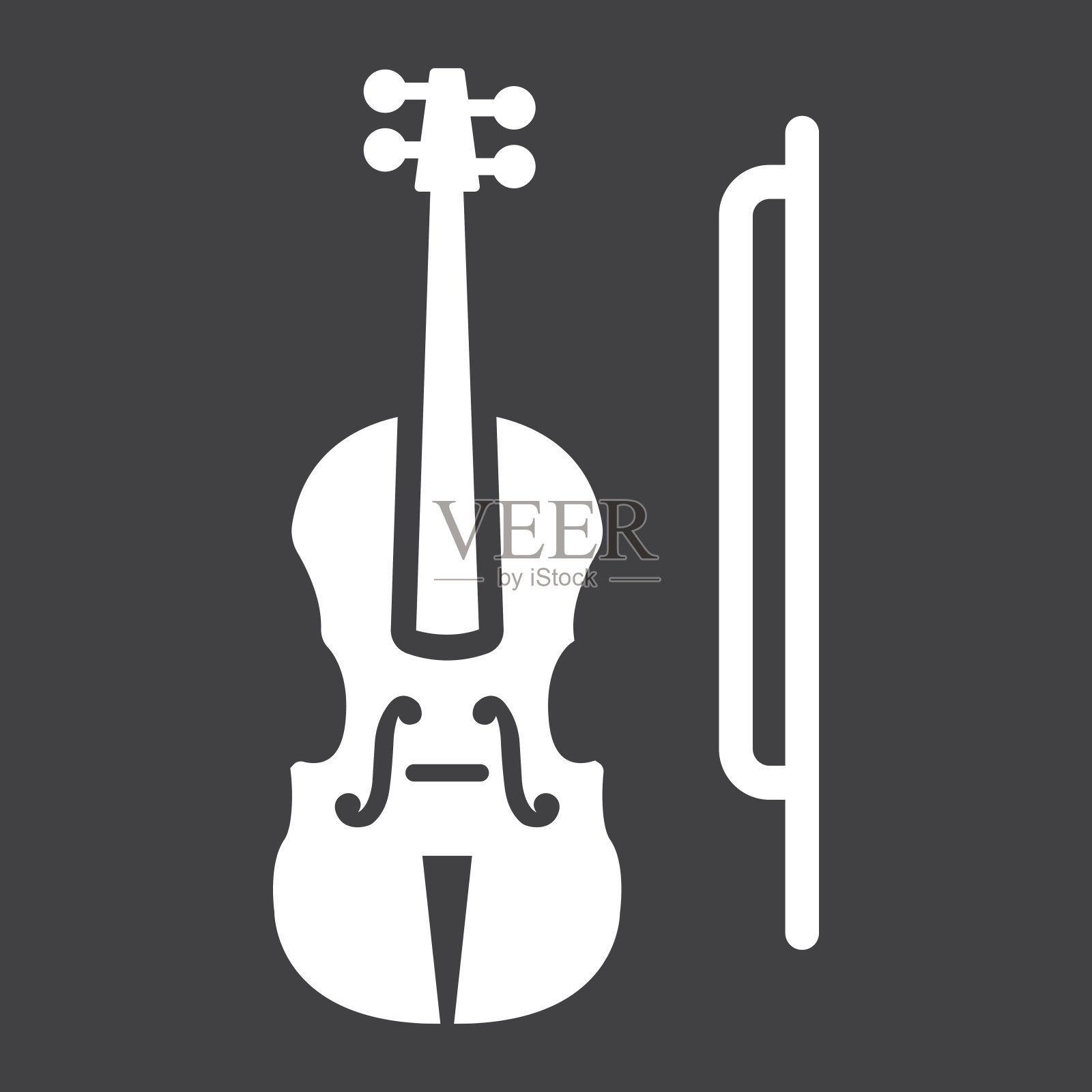 小提琴符号图标，音乐和乐器，声音符号矢量图形，黑色背景上的固体图案，eps 10。设计元素图片
