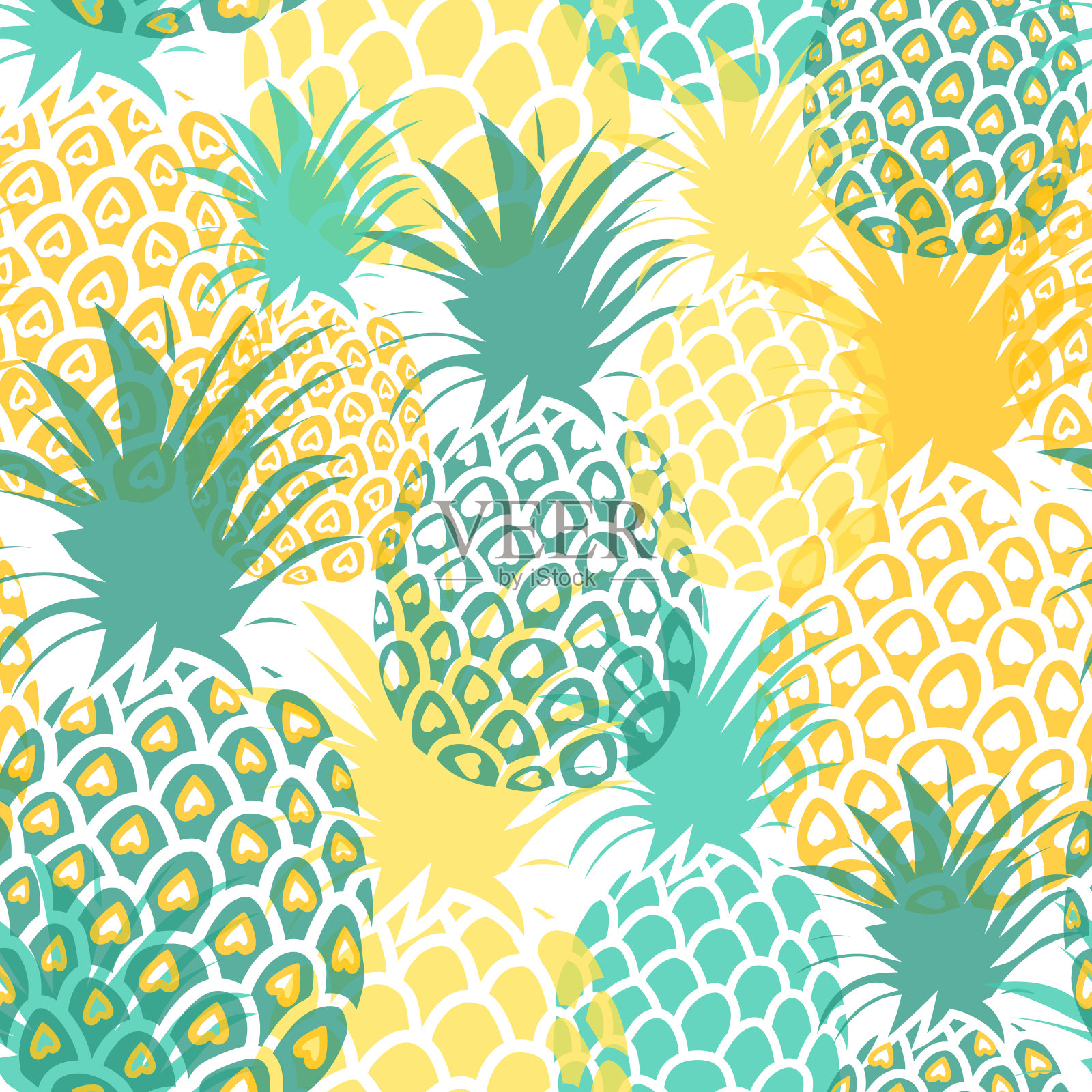 菠萝的背景。可爱的菠萝无缝图案。夏季热带全印。插画图片素材
