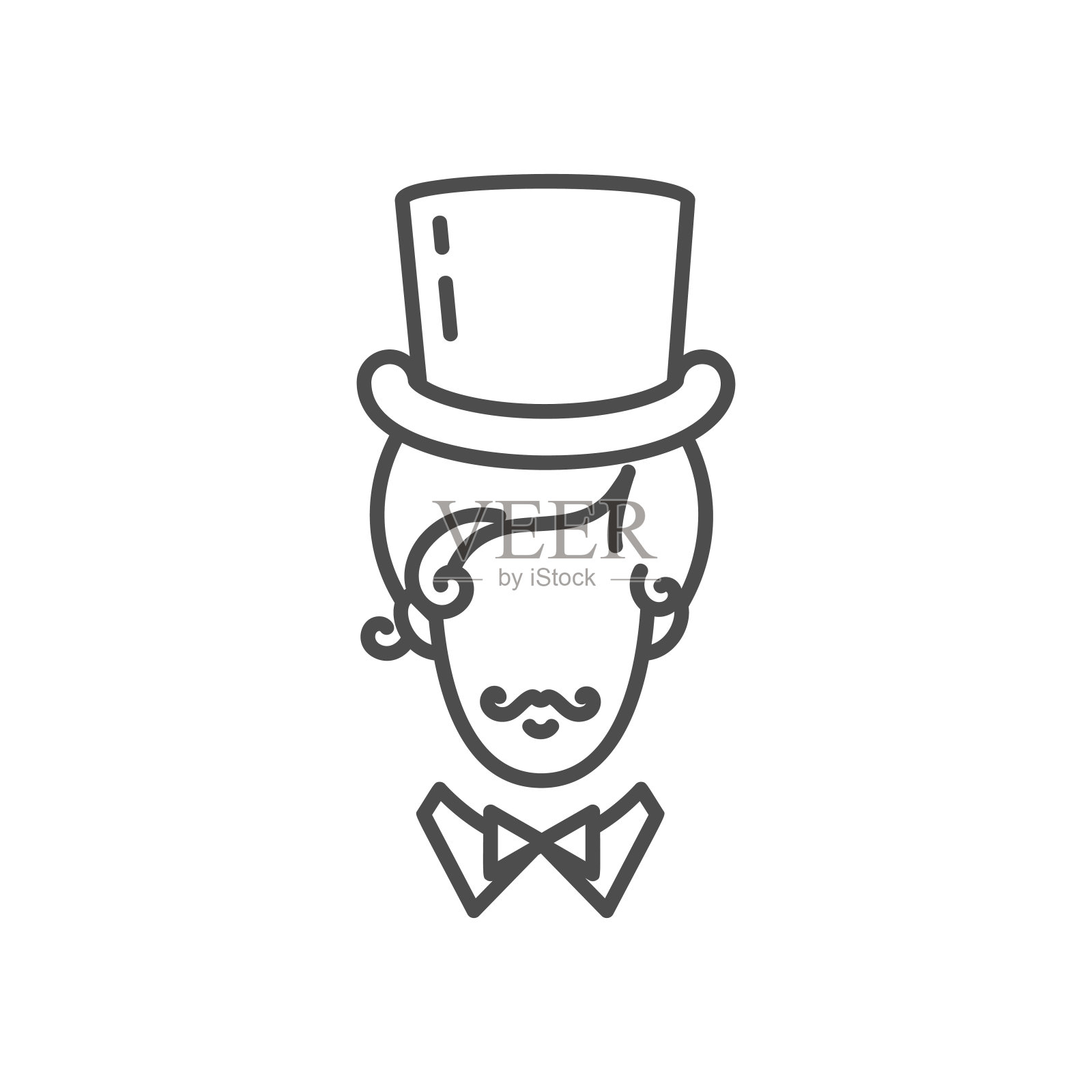 绅士偶像，优雅的男子在高帽子和胡子。线条艺术设计，矢量平面插图设计元素图片