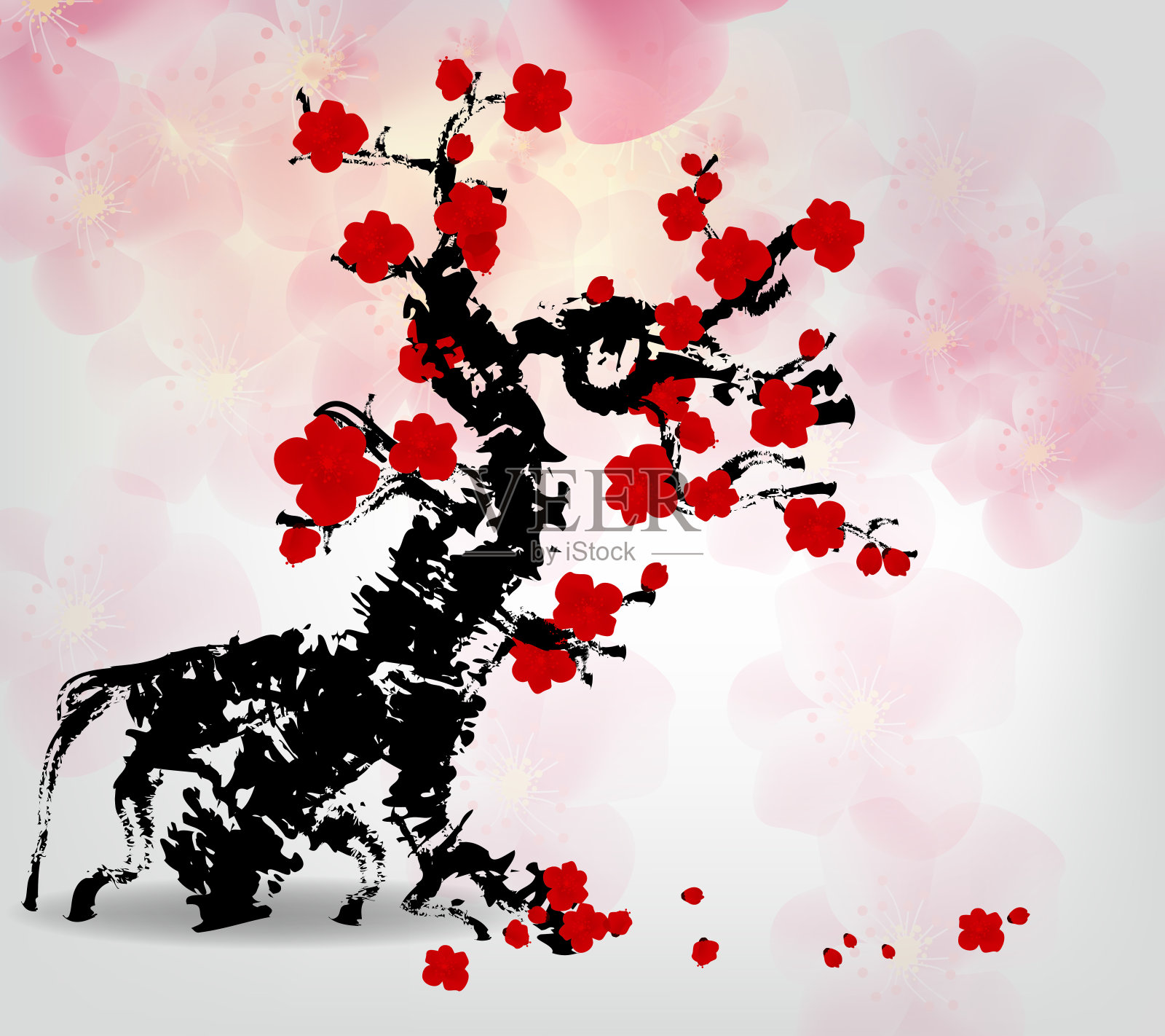 中国新年和农历新年的樱花盛开插画图片素材
