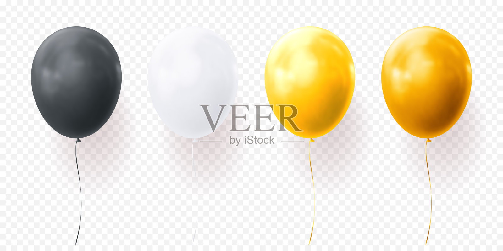 彩色气球矢量透明背景光泽逼真的黑色气球生日派对设计元素图片