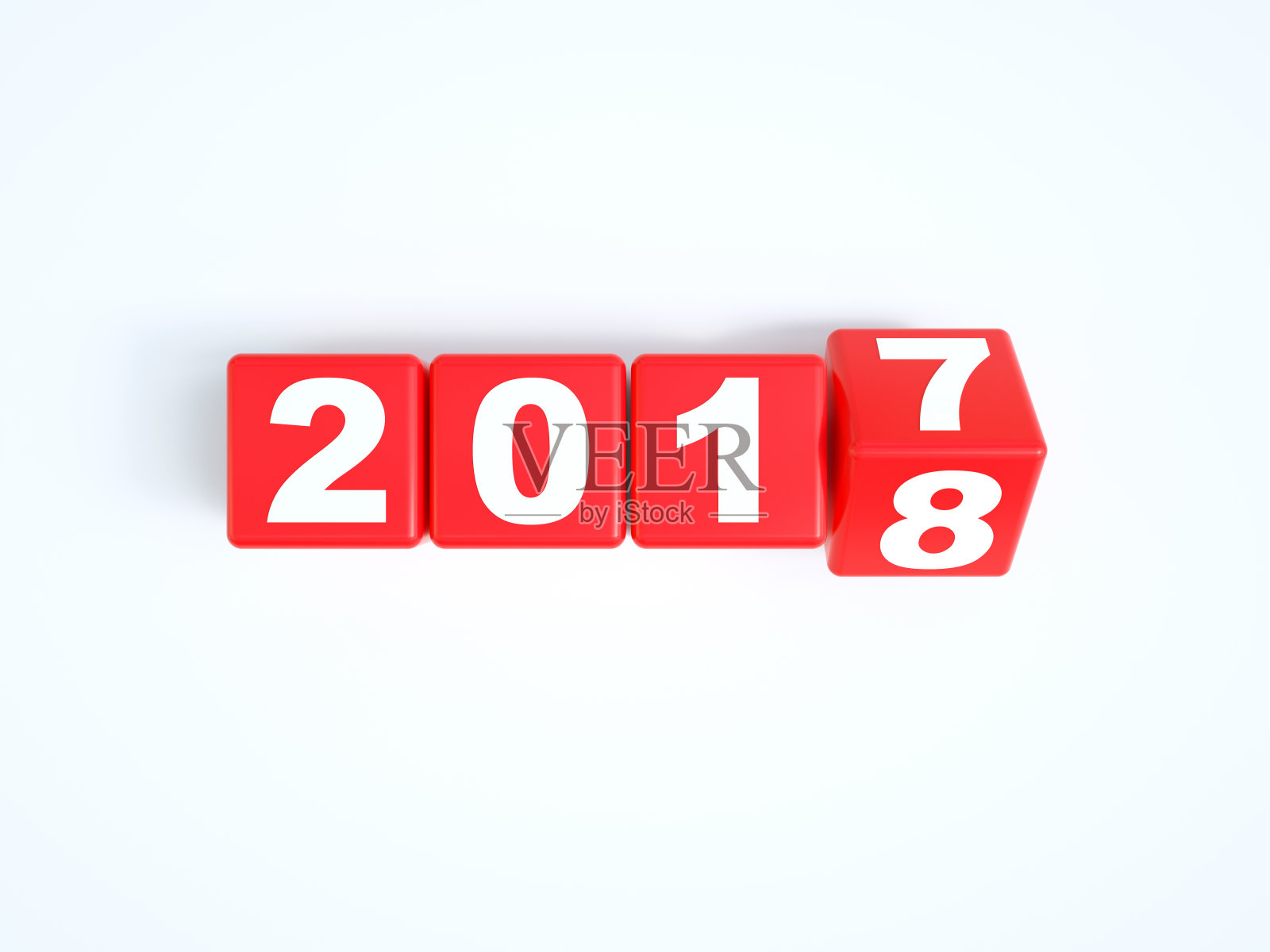 红色立方体与2017-2018变化在白色的桌子上照片摄影图片