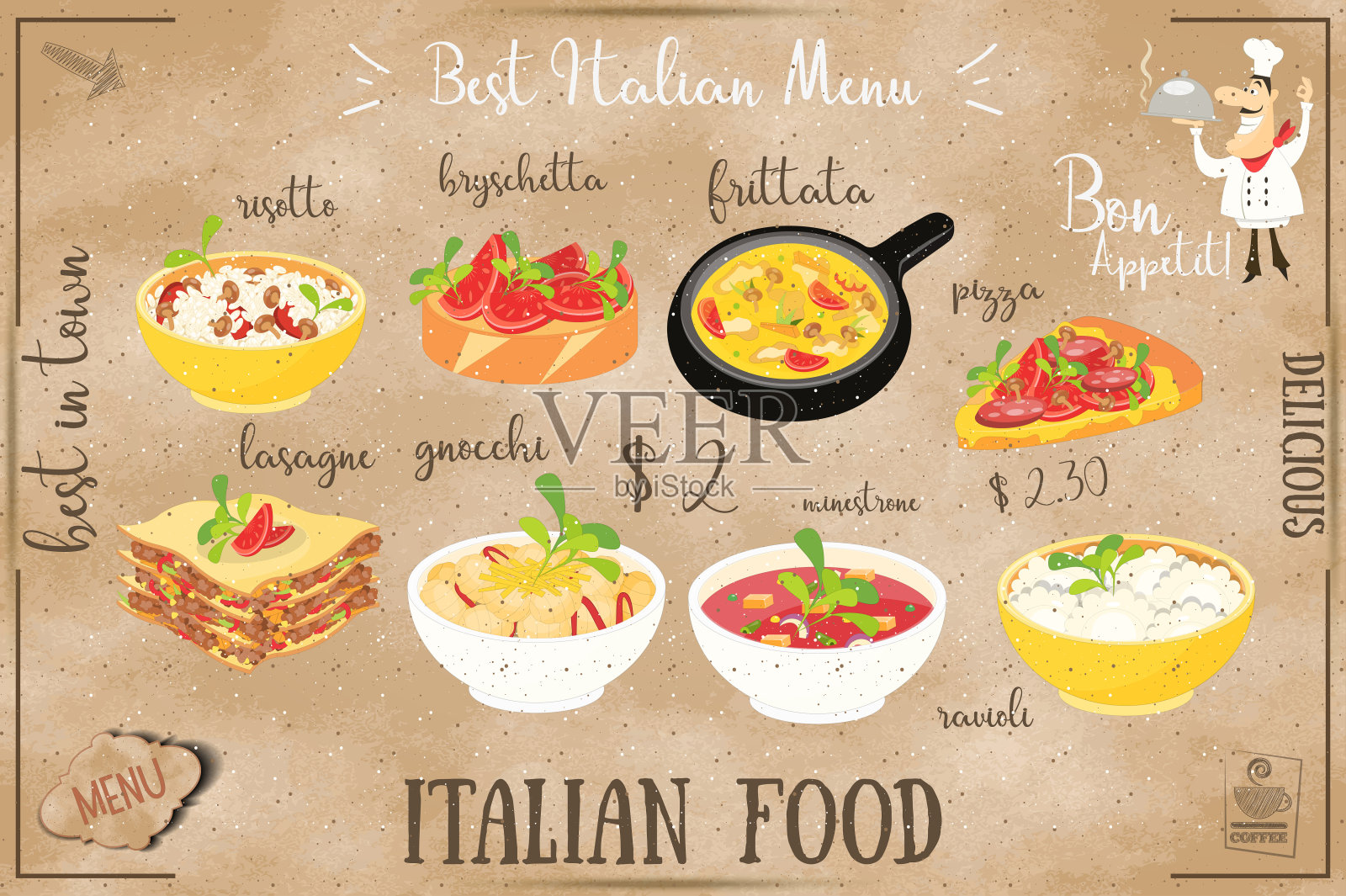 意大利菜菜单插画图片素材