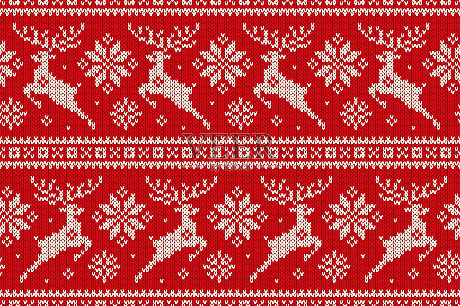圣诞驯鹿和雪花无缝针织冬假图案。羊毛衫设计插画图片素材