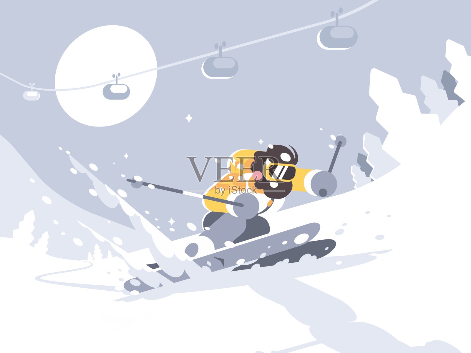 滑雪者在滑雪场滑雪插画图片素材