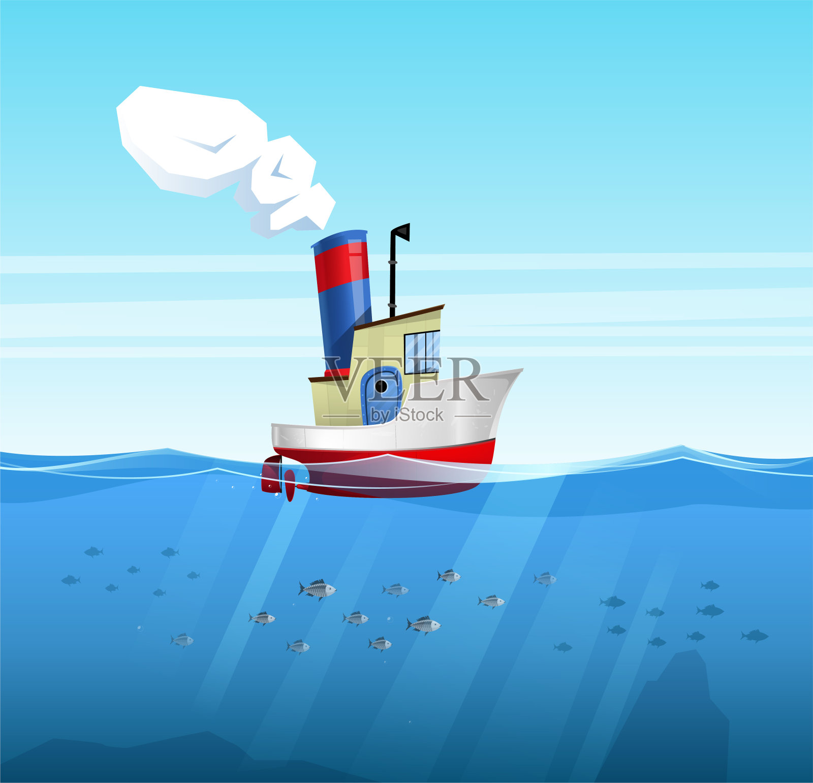 矢量卡通渔船。插画图片素材