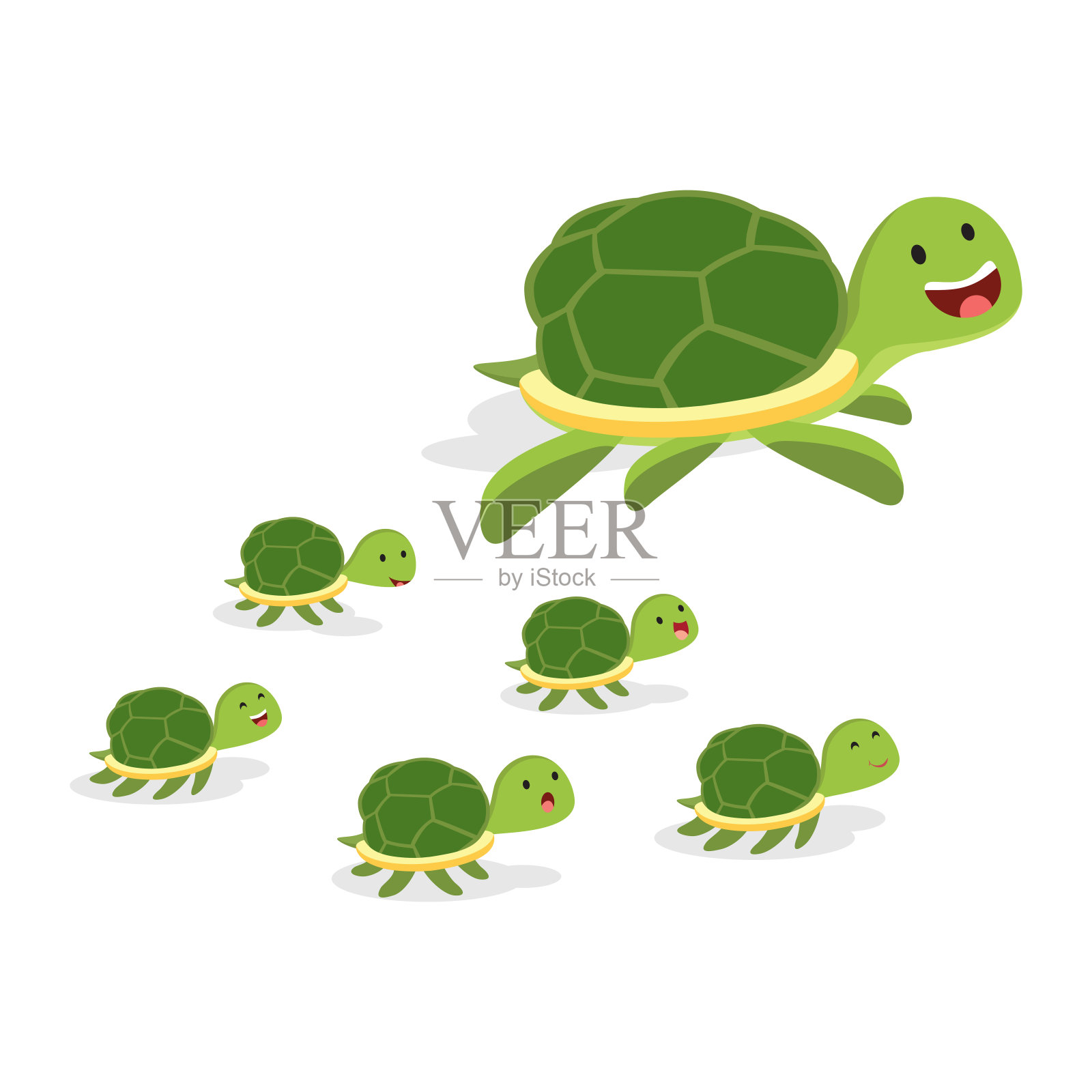 大乌龟和小乌龟插画图片素材
