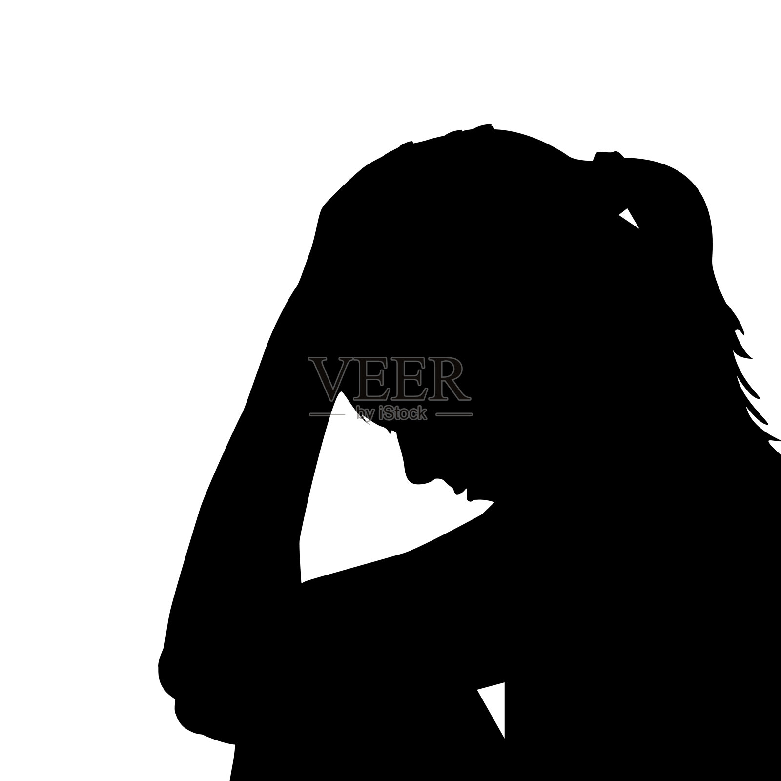 一个悲伤的女人双手抱头插画图片素材