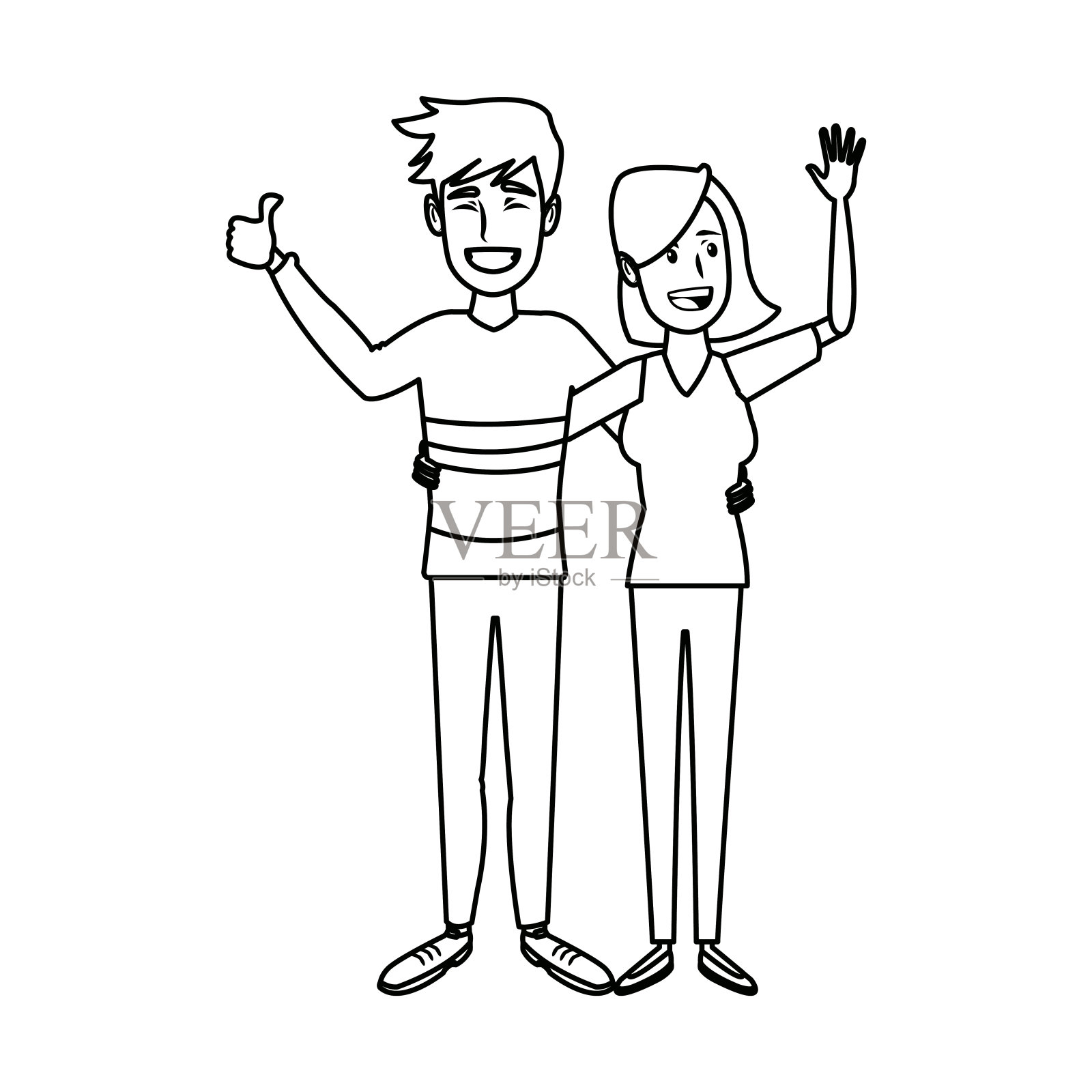 年轻幸福的夫妇，父母或夫妇用幸福的微笑打手势插画图片素材