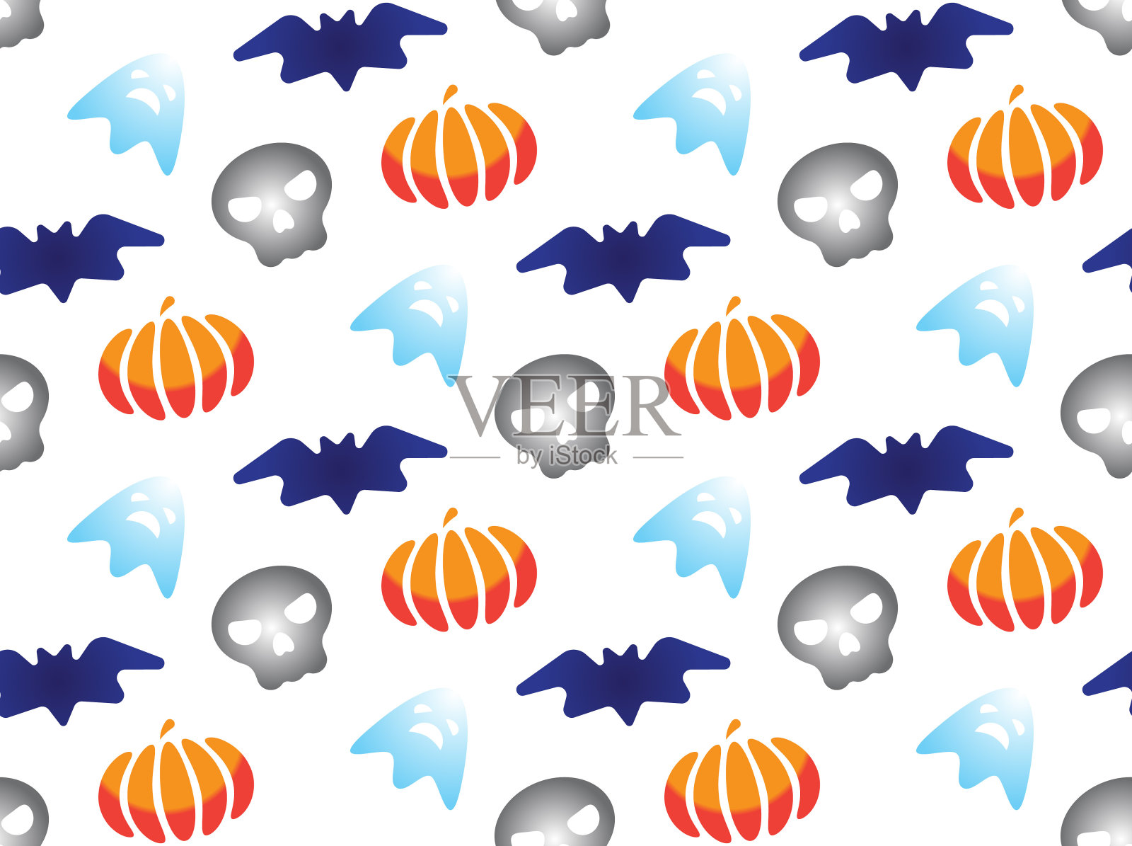 图案颜色万圣节骷髅南瓜蝙蝠幽灵插画图片素材