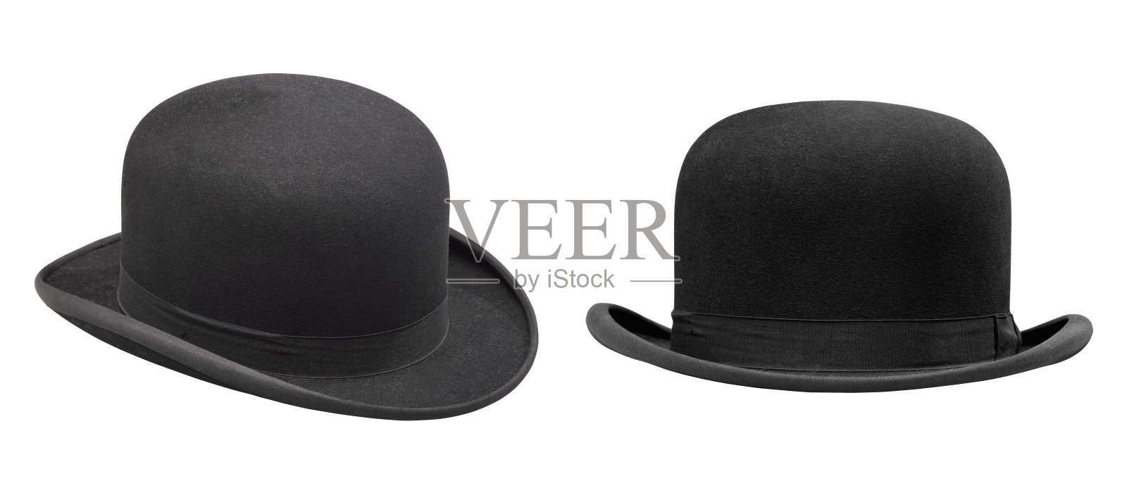 两个时尚的黑色圆顶礼帽孤立照片摄影图片