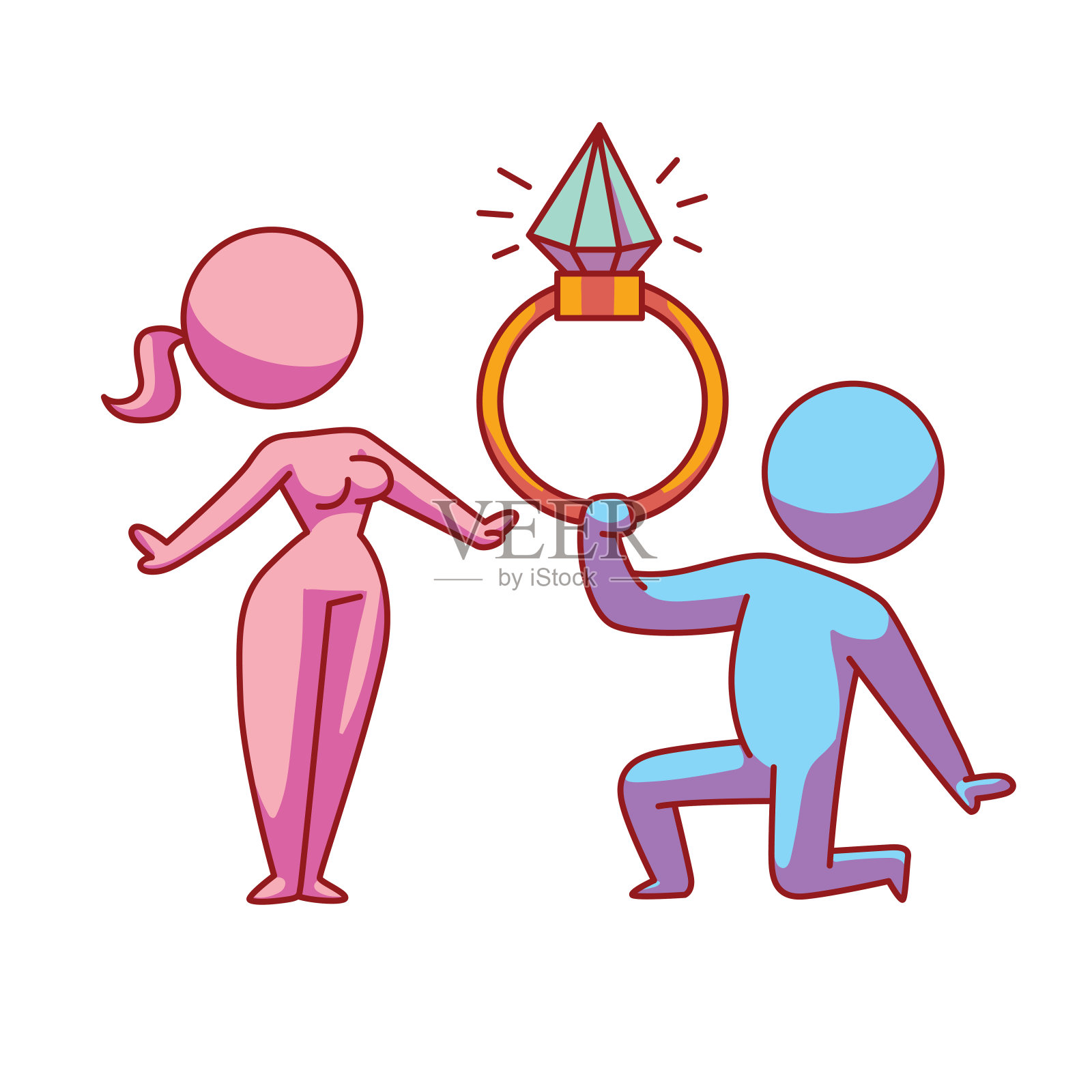偶像，一对戴着戒指的恩爱夫妻插画图片素材