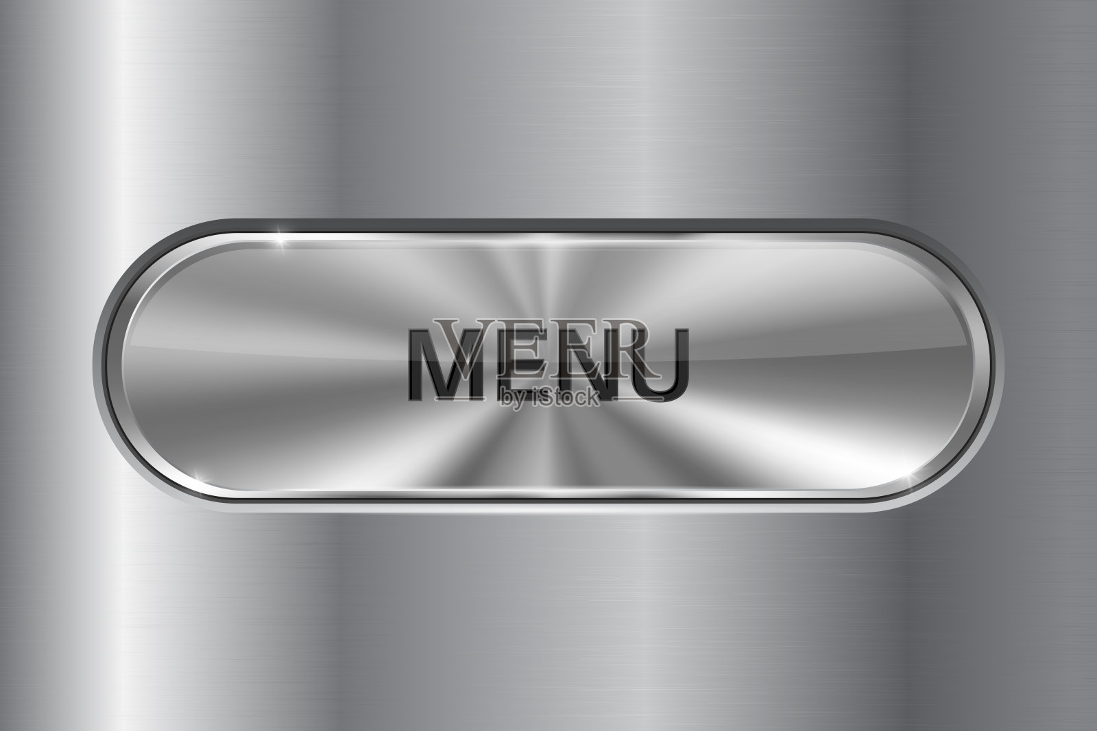 金属椭圆按钮上的不锈钢背景。菜单3 d图标设计元素图片
