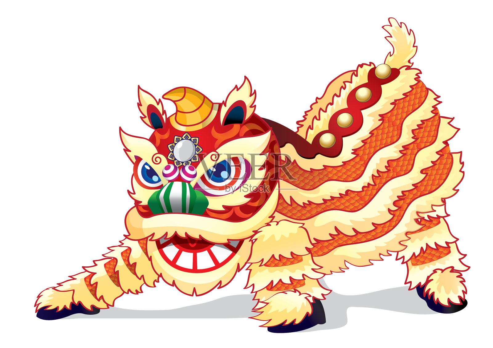 一只精神饱满的中国狮子准备跳得更高。插画图片素材