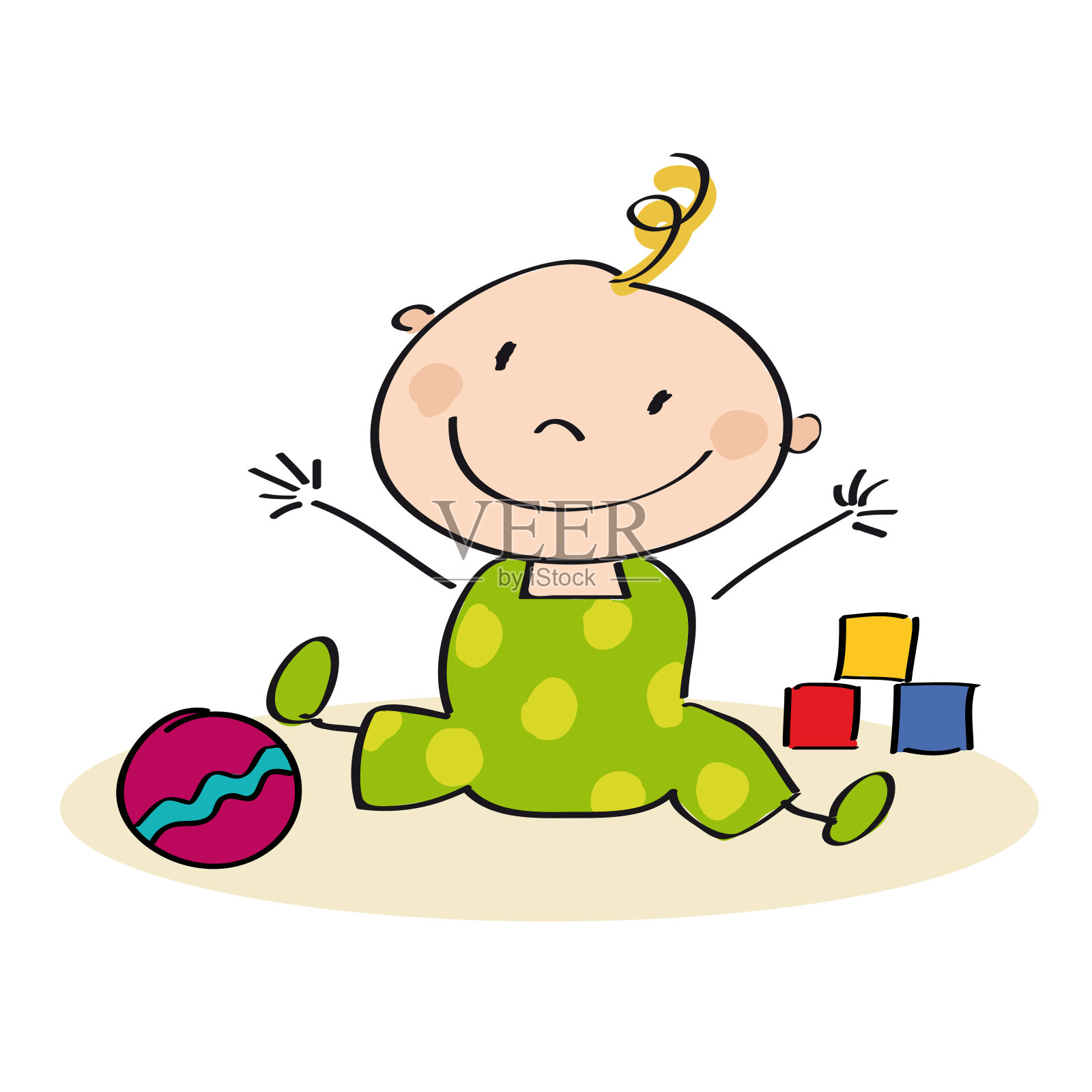 快乐的小宝贝在地板上玩耍。设计元素图片