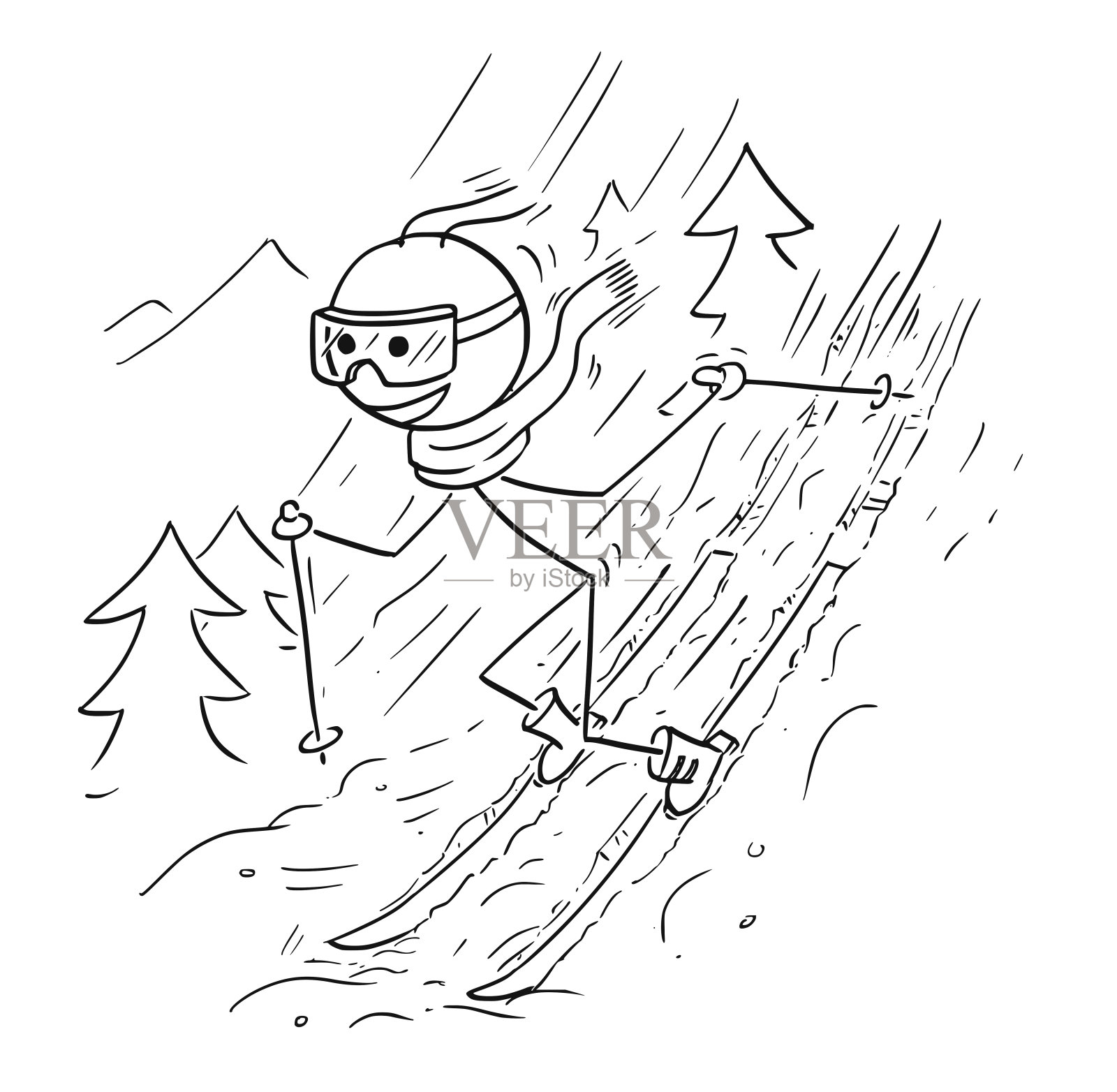 木棍人做极限滑雪插画图片素材